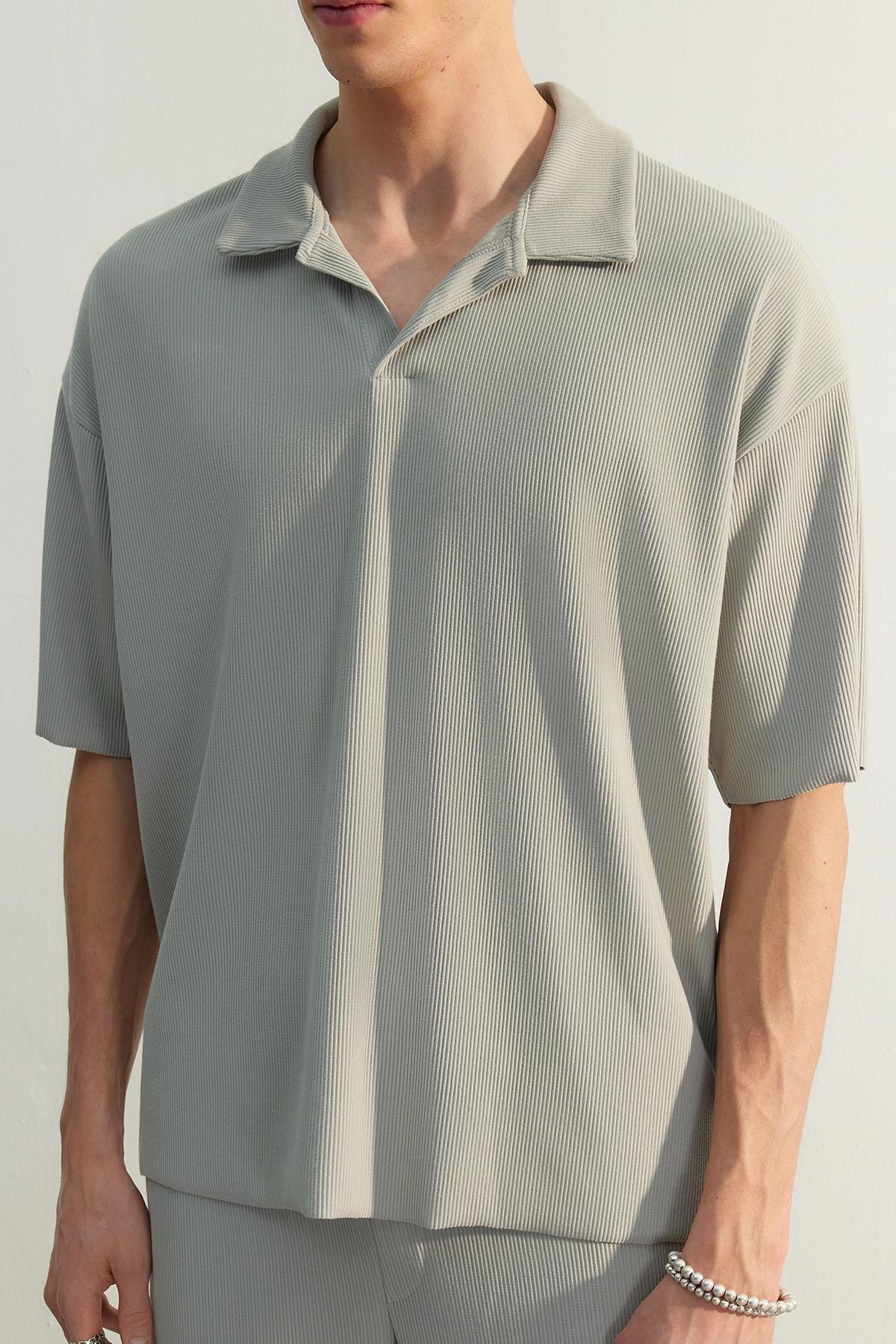 Grey Oversized Polo T-Shirt, , large image number 4