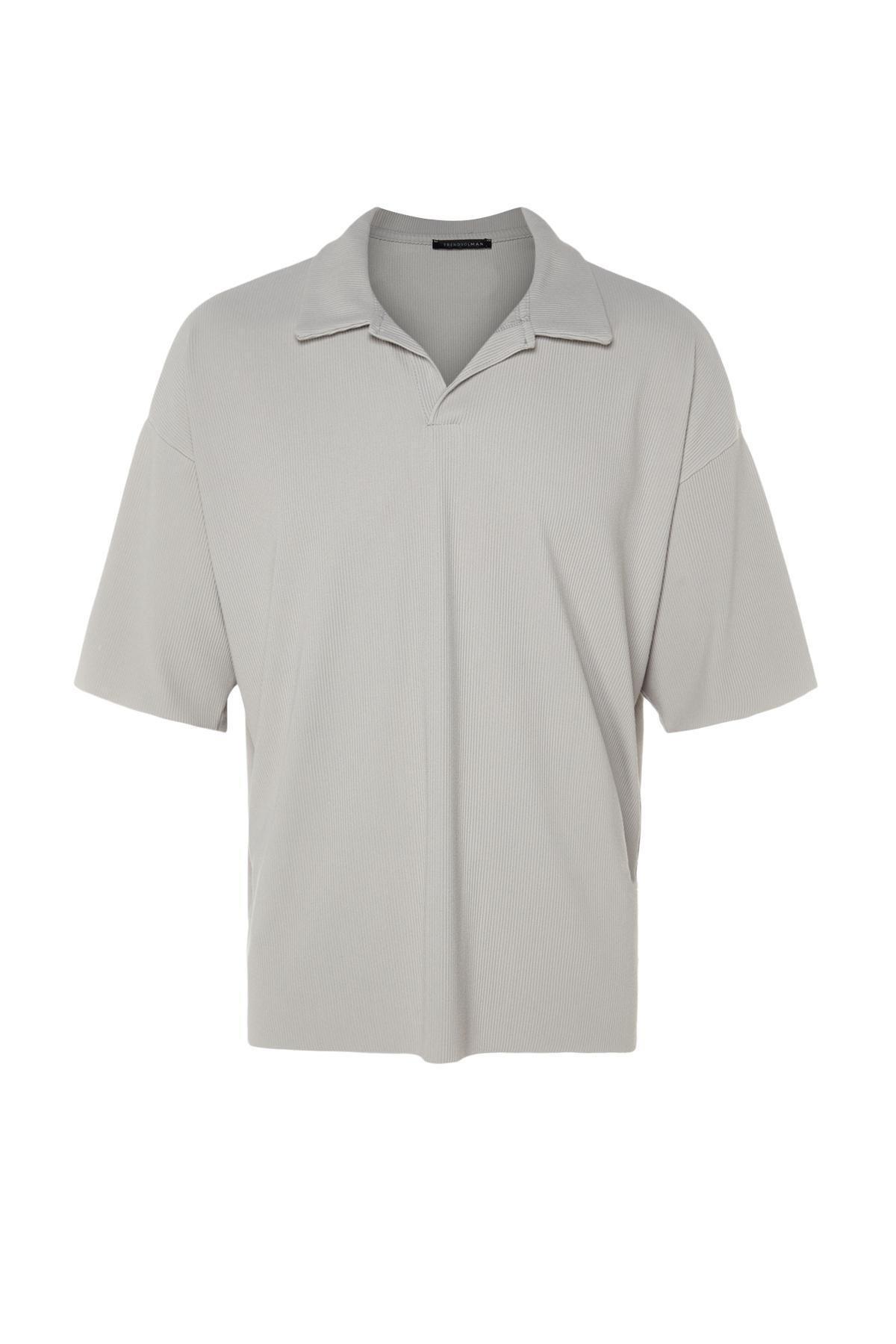Grey Oversized Polo T-Shirt, , large image number 6