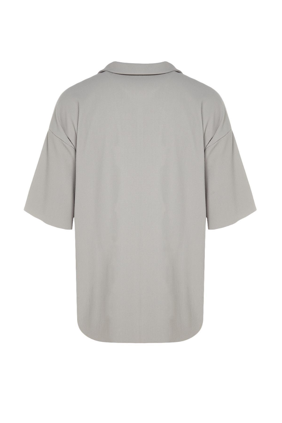 Grey Oversized Polo T-Shirt, , large image number 7