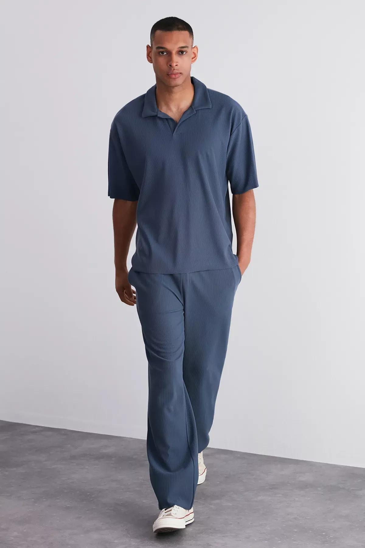 Blue Relaxed Wide Leg Sweatpants, Indigo, large image number 0