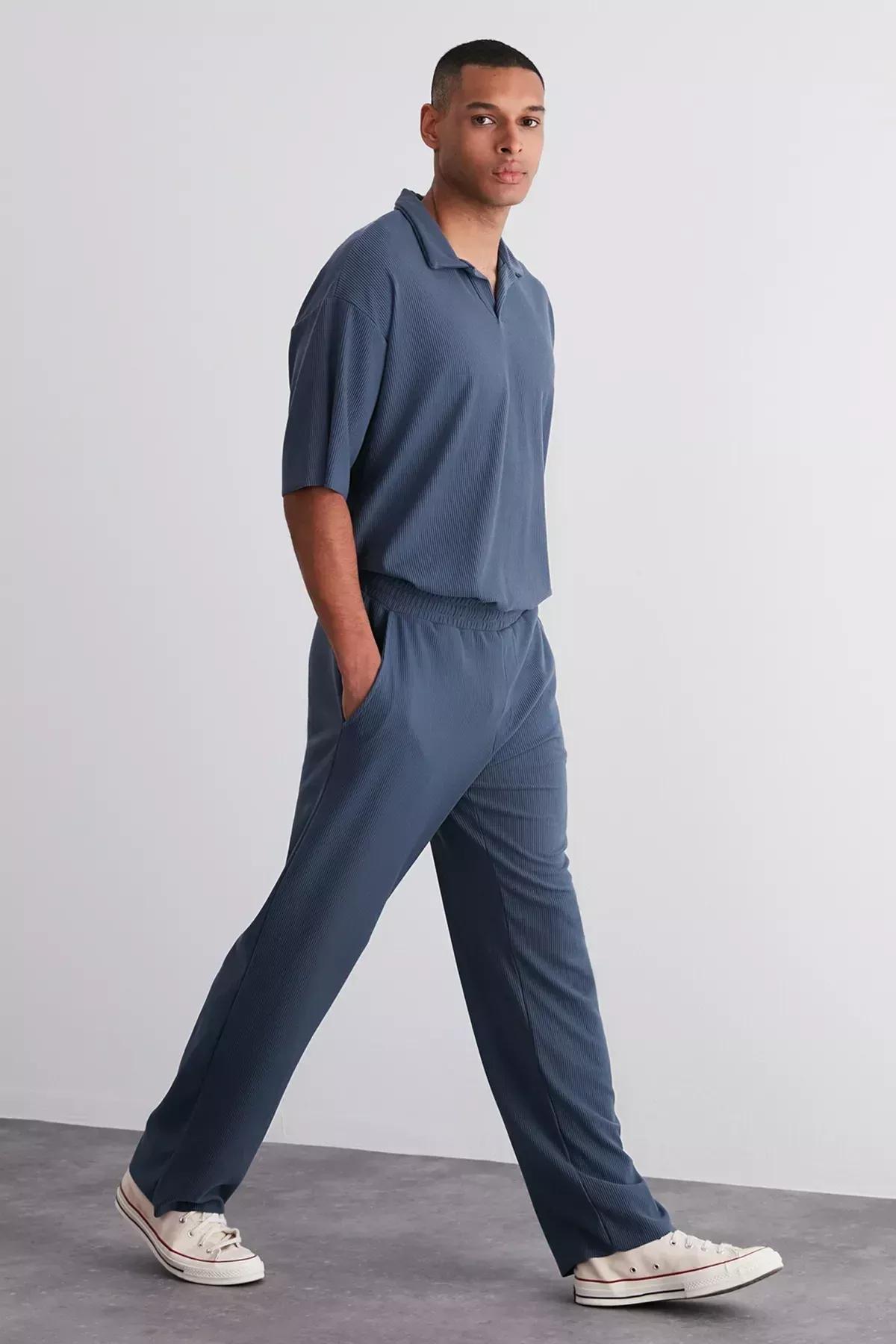 Blue Relaxed Wide Leg Sweatpants, Indigo, large image number 2