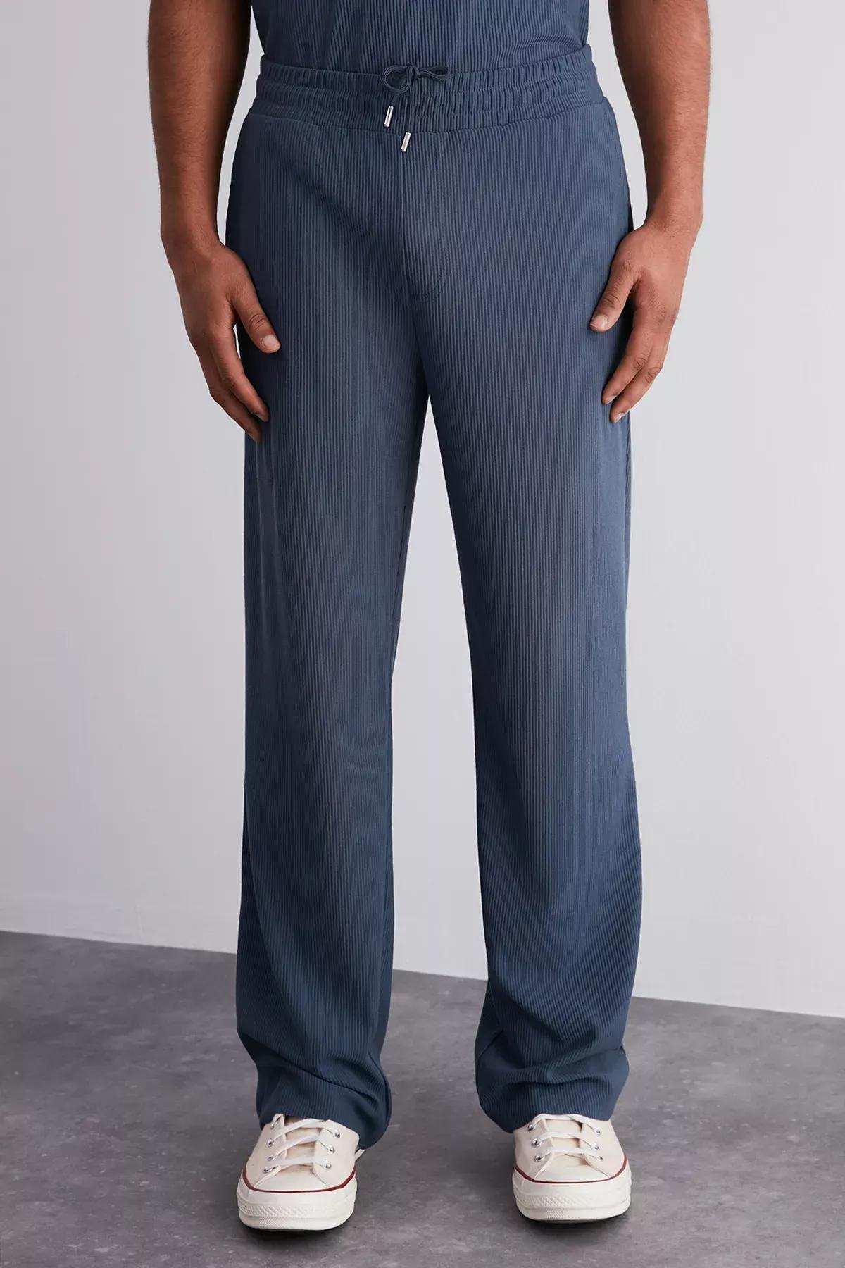 Blue Relaxed Wide Leg Sweatpants, Indigo, large image number 3