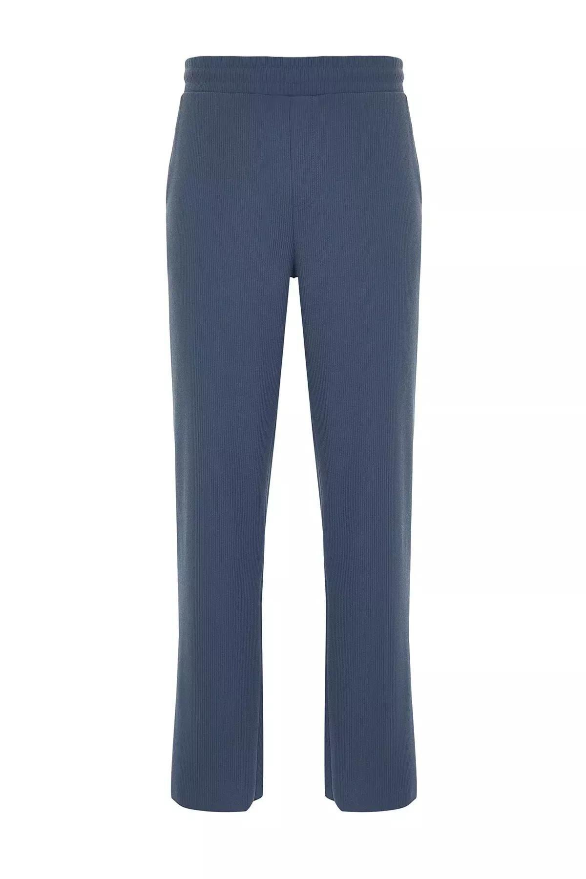 Blue Relaxed Wide Leg Sweatpants, Indigo, large image number 5