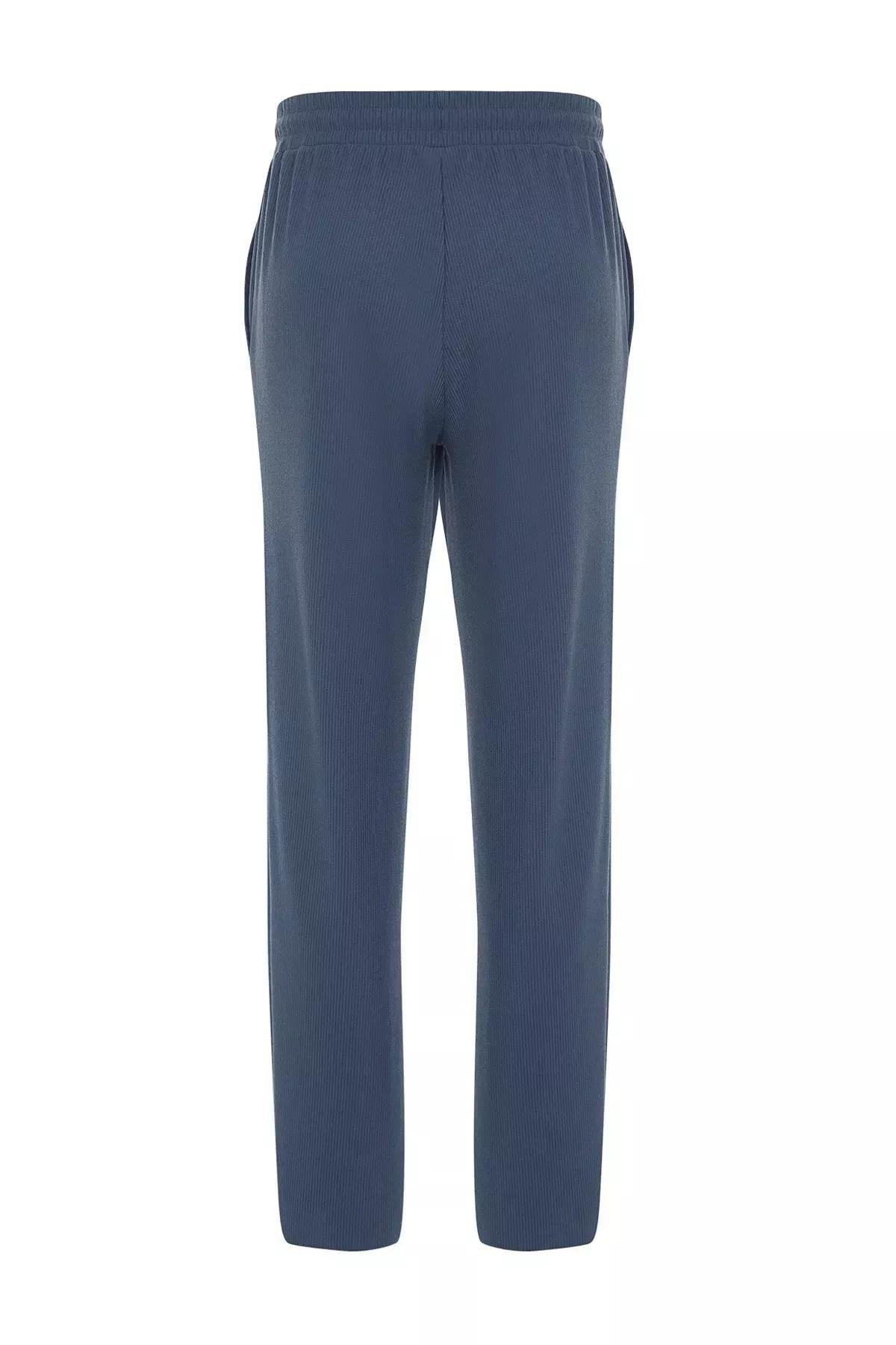 Blue Relaxed Wide Leg Sweatpants, Indigo, large image number 6