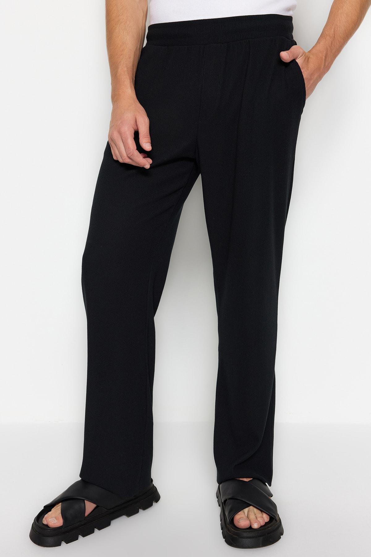 Black Limited Edition Wide Leg Textured Sweatpants, , large image number 4
