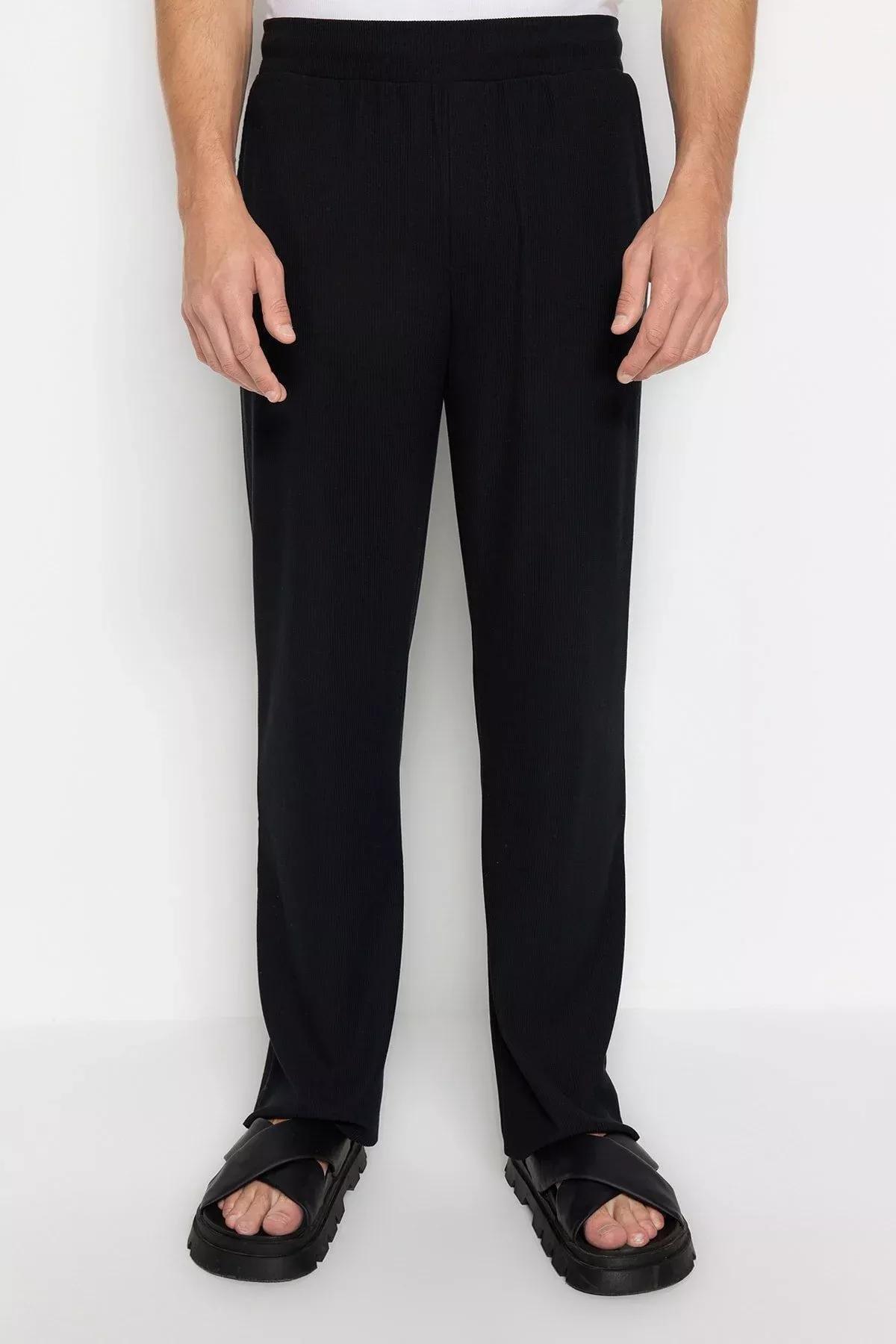 بنطال رياضي بإصدار محدود بقصة ساق عريضة بملمس بارز، أسود, BLACK, large image number 6