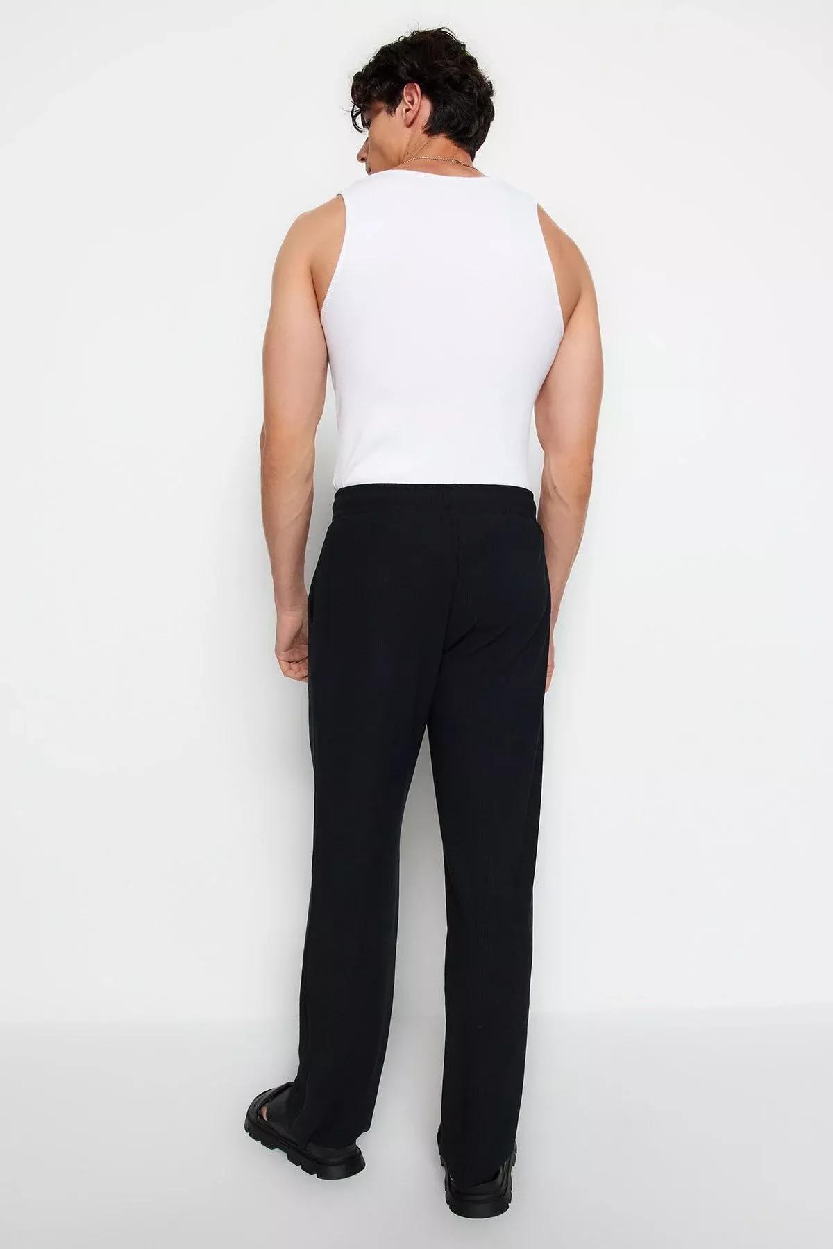 بنطال رياضي بإصدار محدود بقصة ساق عريضة بملمس بارز، أسود, BLACK, large image number 10