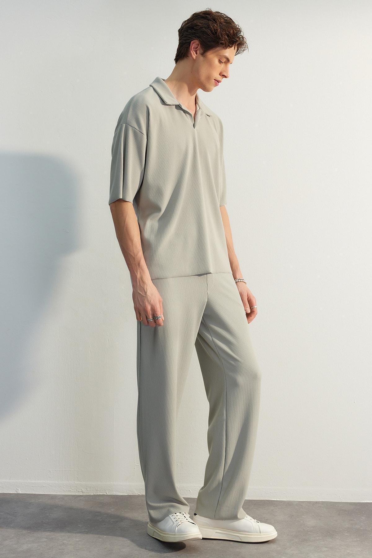 Grey Textured Wide Leg Sweatpants, , large image number 0