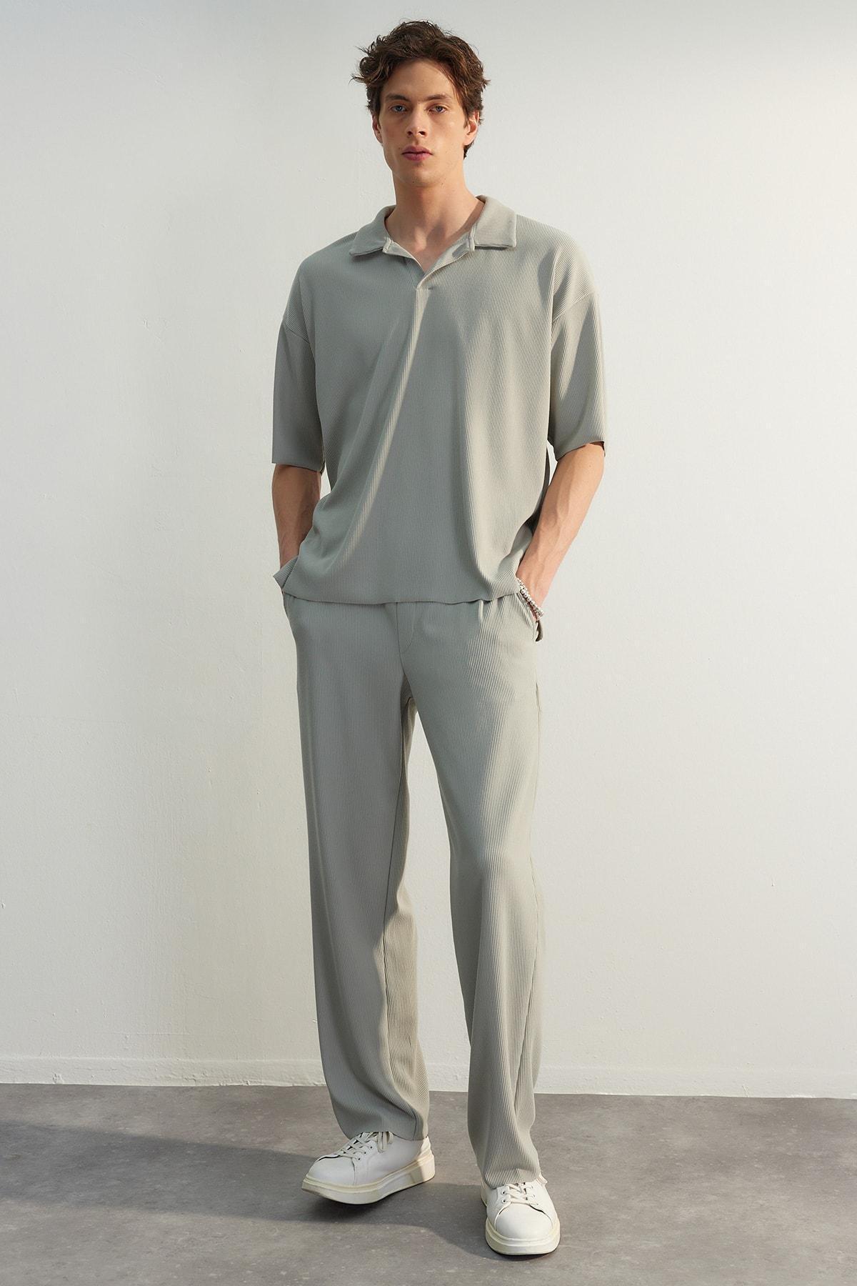 Grey Textured Wide Leg Sweatpants, , large image number 2