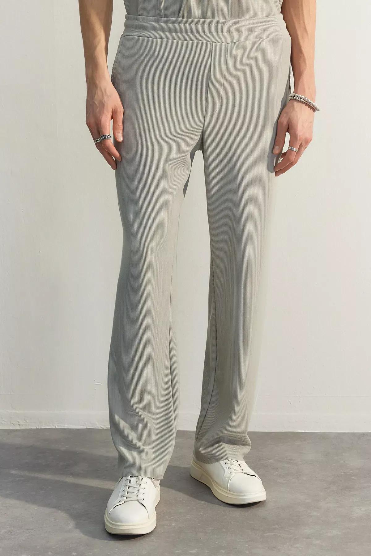 Grey Textured Wide Leg Sweatpants, , large image number 4