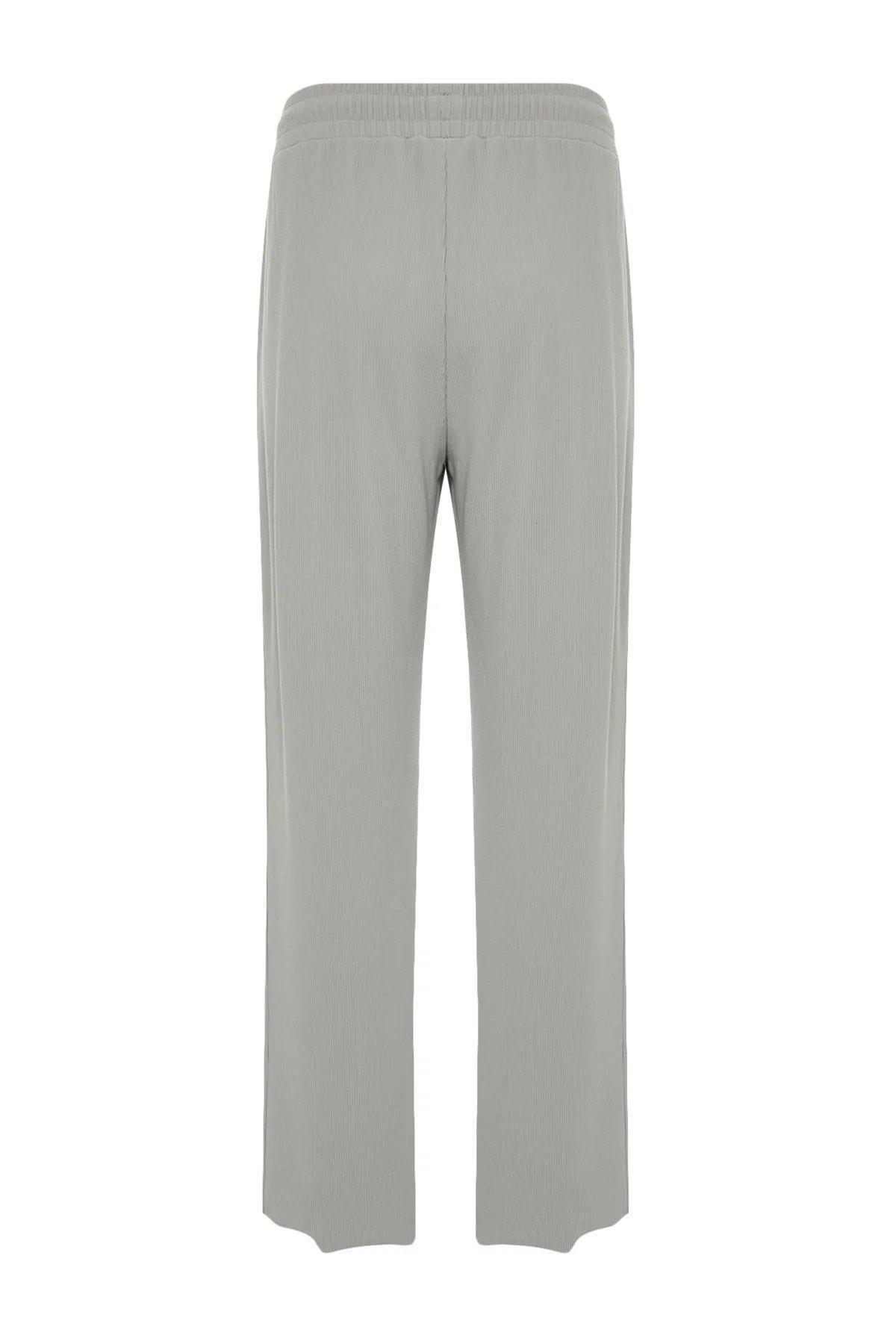 Grey Textured Wide Leg Sweatpants, , large image number 6