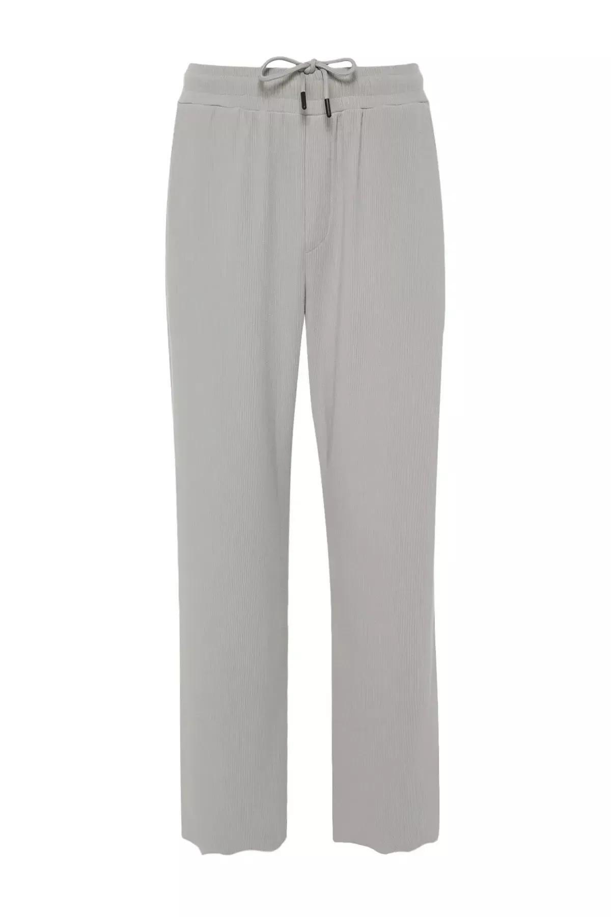 Grey Textured Wide Leg Sweatpants, , large image number 6