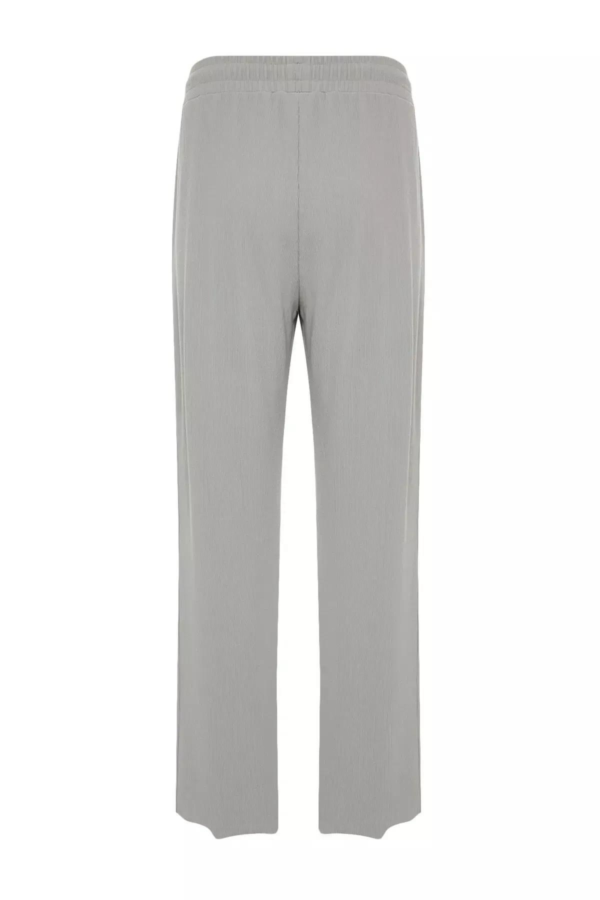 Grey Textured Wide Leg Sweatpants, , large image number 7