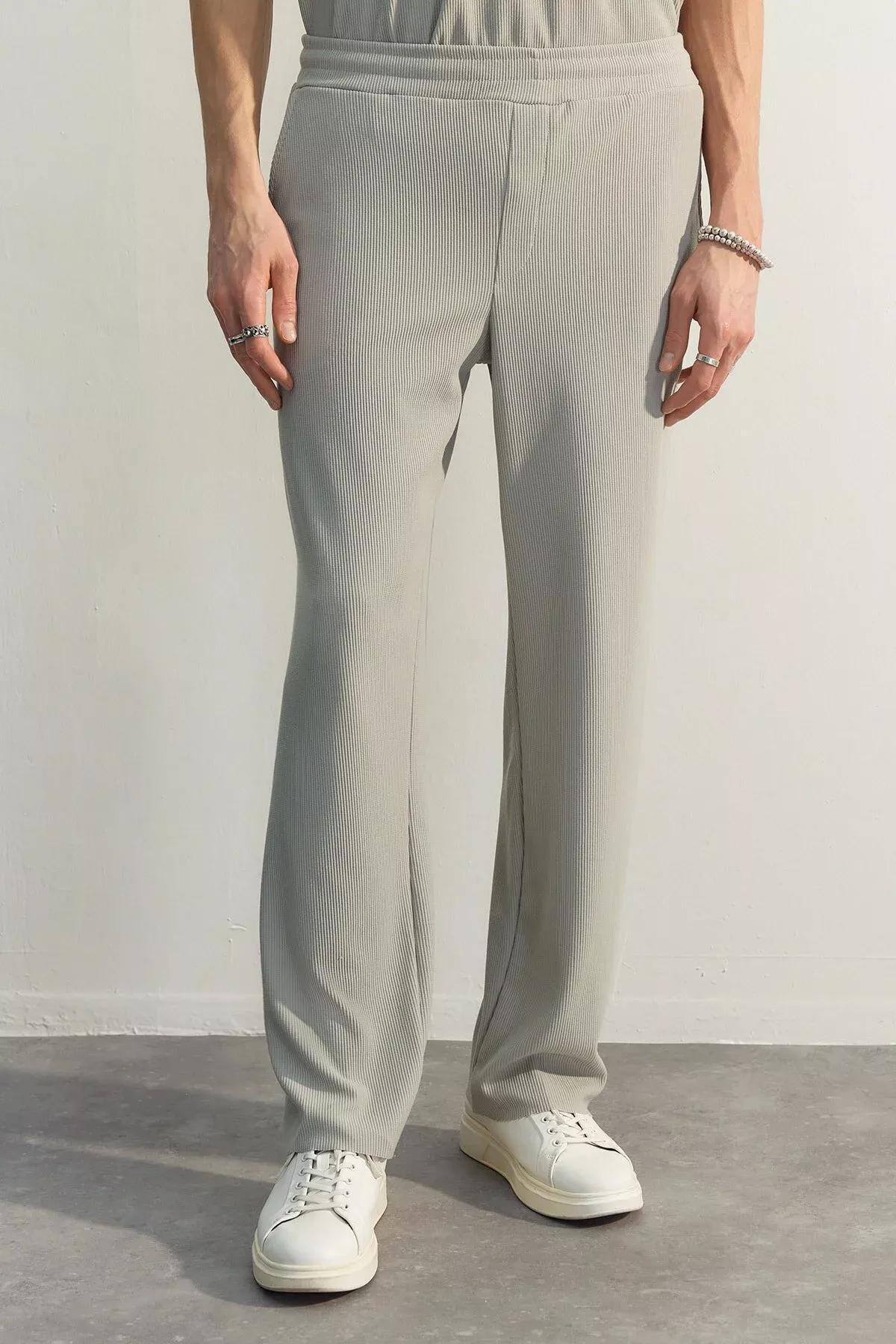 Grey Textured Wide Leg Sweatpants, , large image number 8