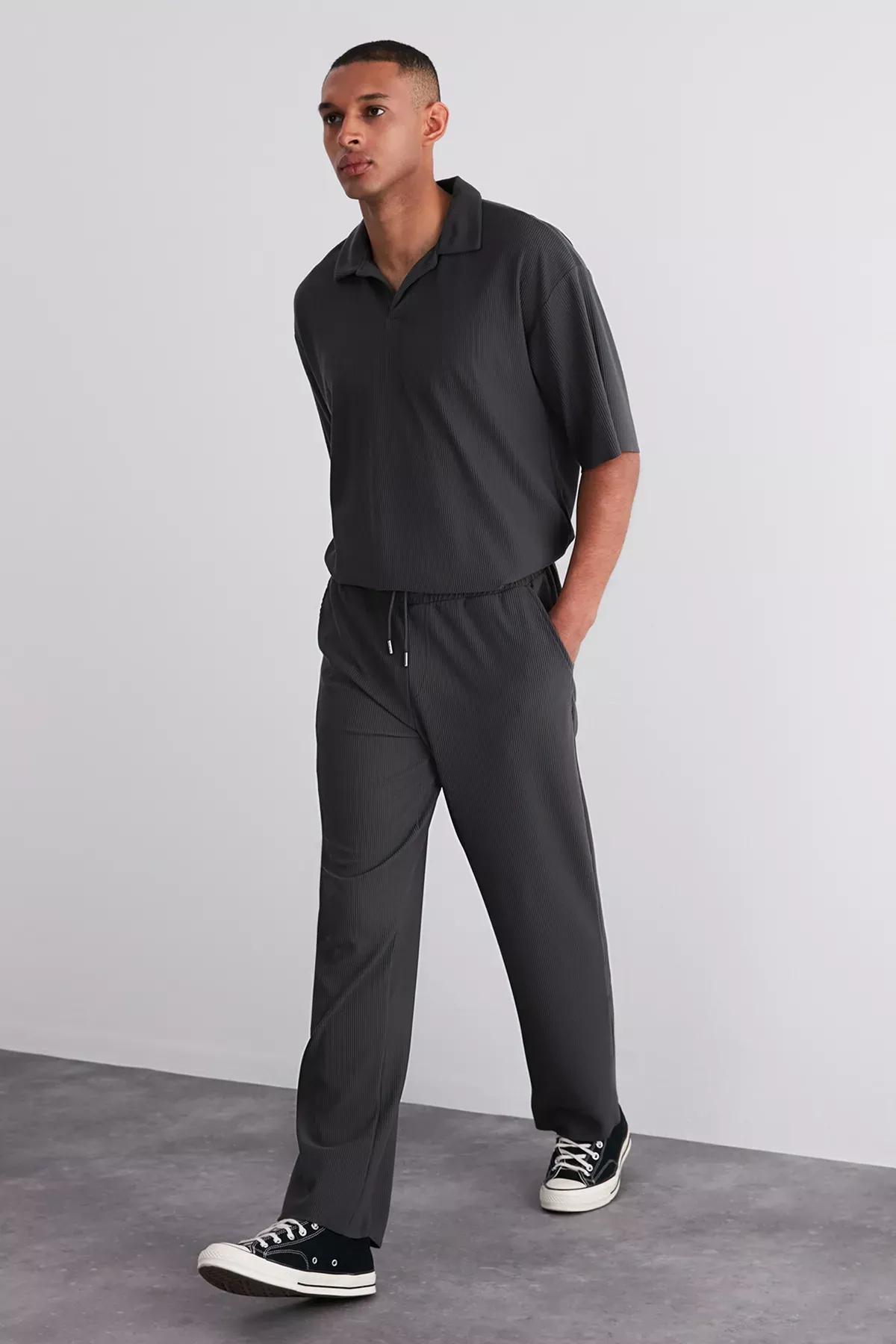 Grey Comfortable Wide Leg Sweatpants, Smoked, large image number 0