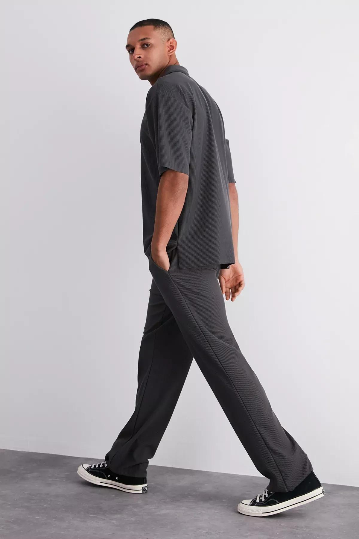 Grey Comfortable Wide Leg Sweatpants, Smoked, large image number 2