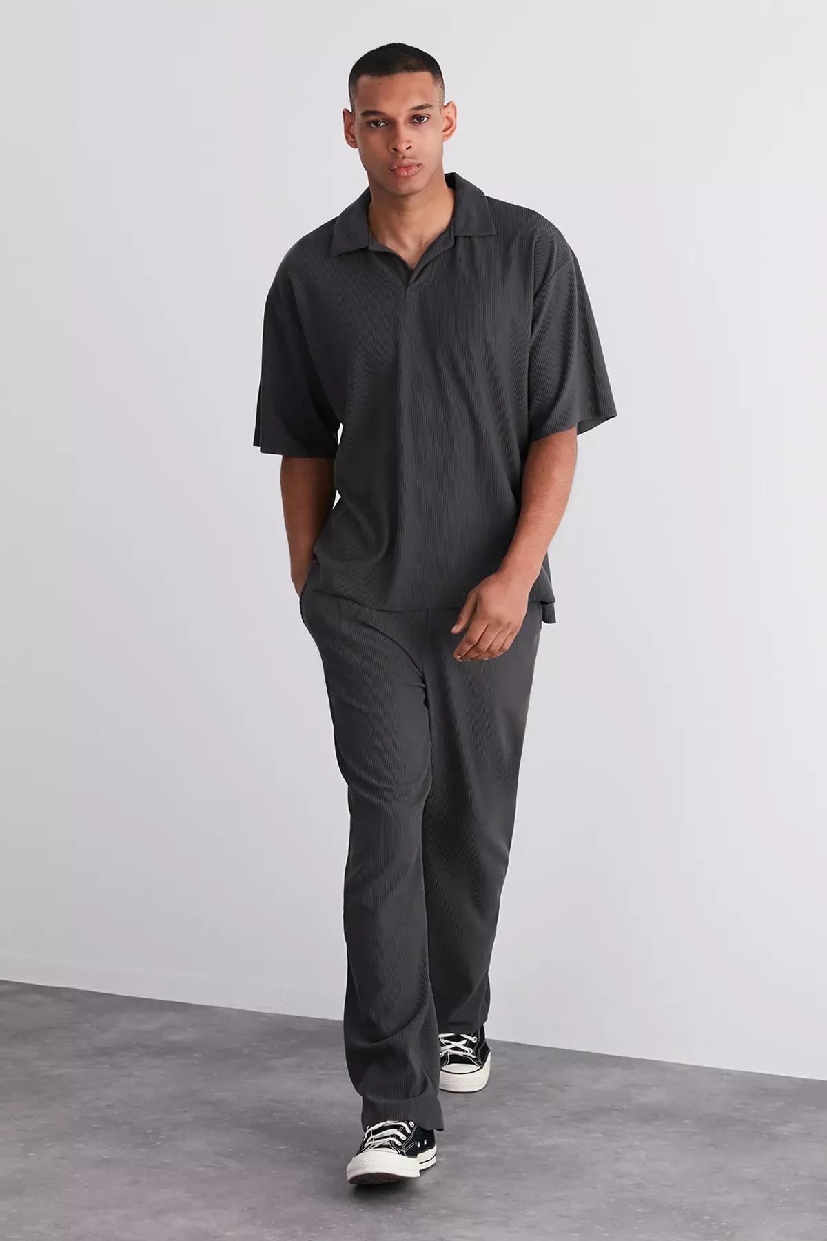 Grey Comfortable Wide Leg Sweatpants, Smoked, large image number 3