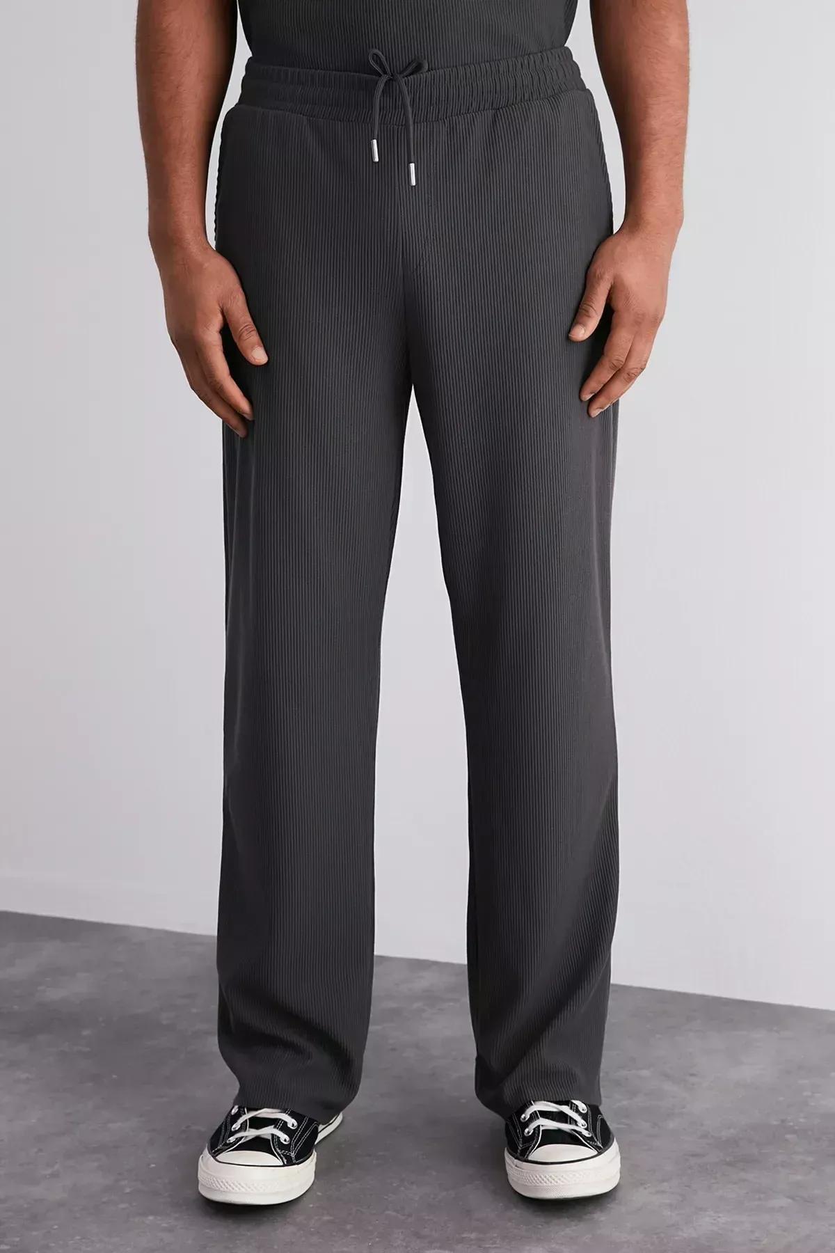 Grey Comfortable Wide Leg Sweatpants, Smoked, large image number 4