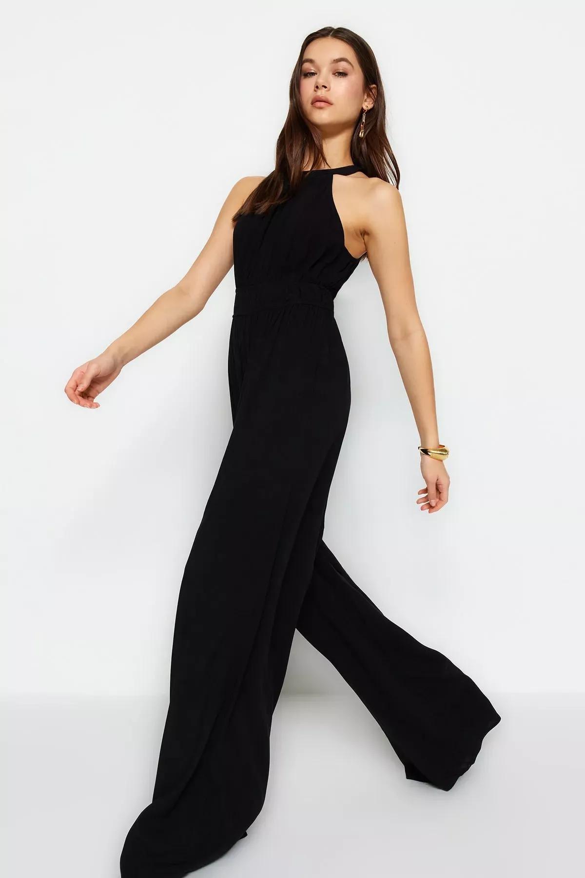 Black Halterneck Jumpsuit, Black, medium
