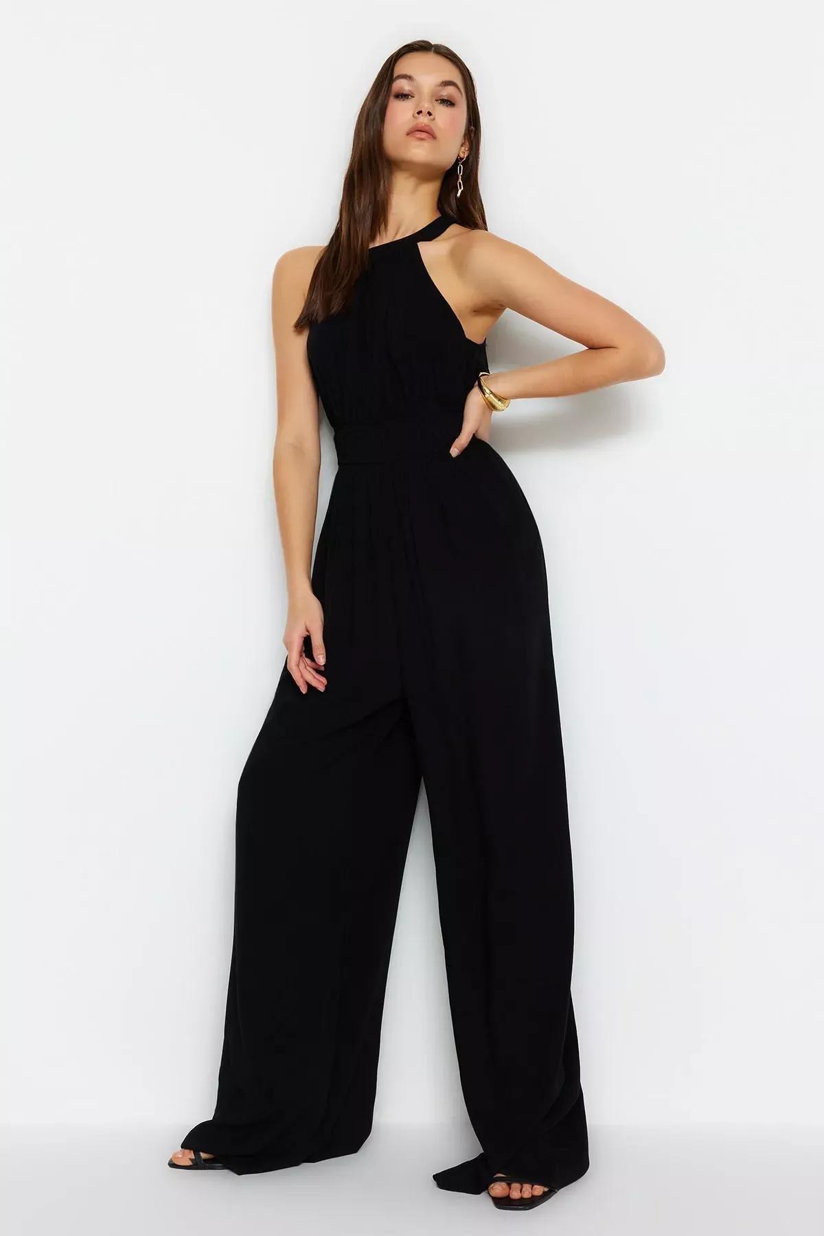 Black Halterneck Jumpsuit, Black, medium