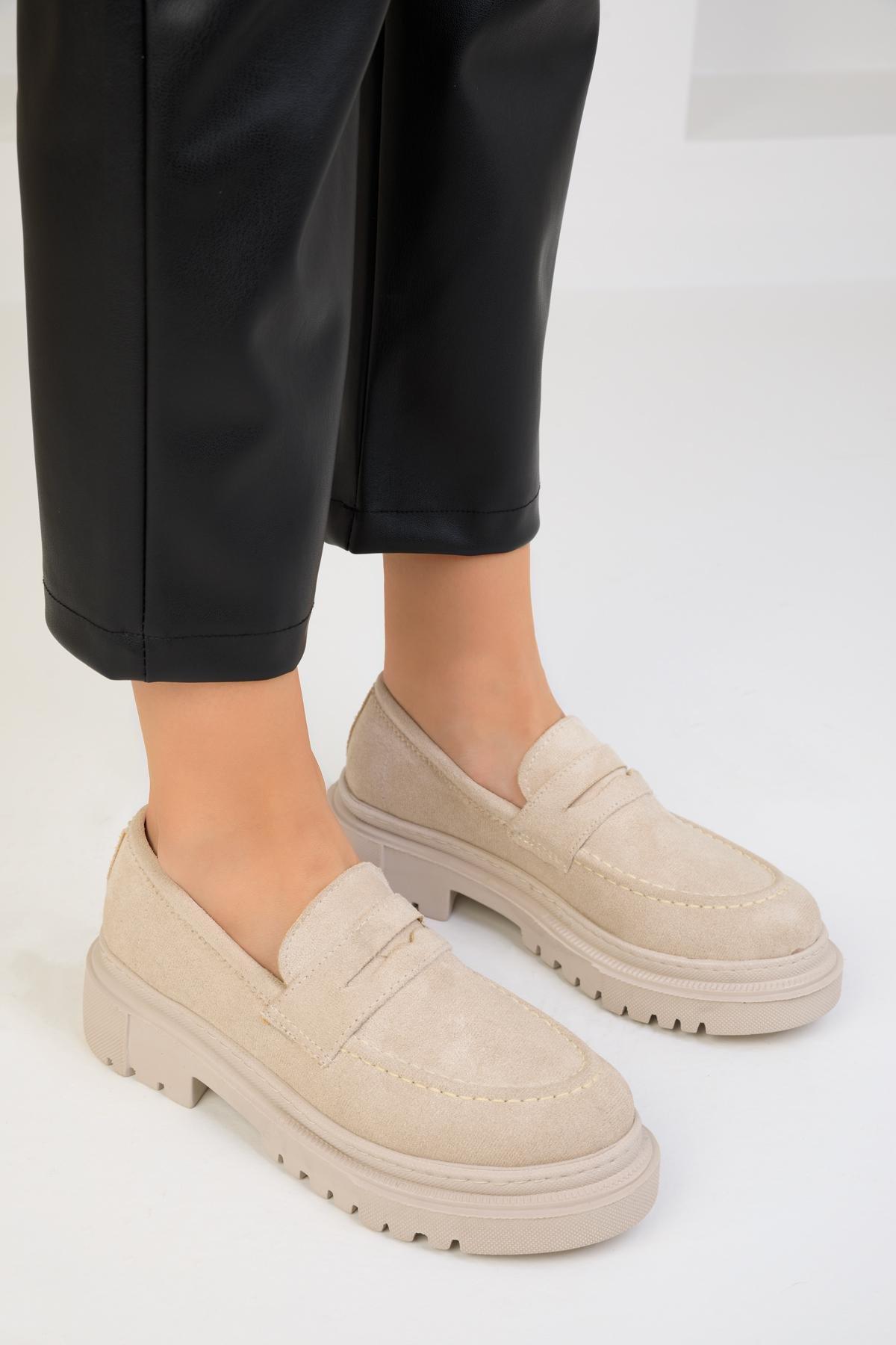 Beige Suede Casual Loafers, , large image number 0
