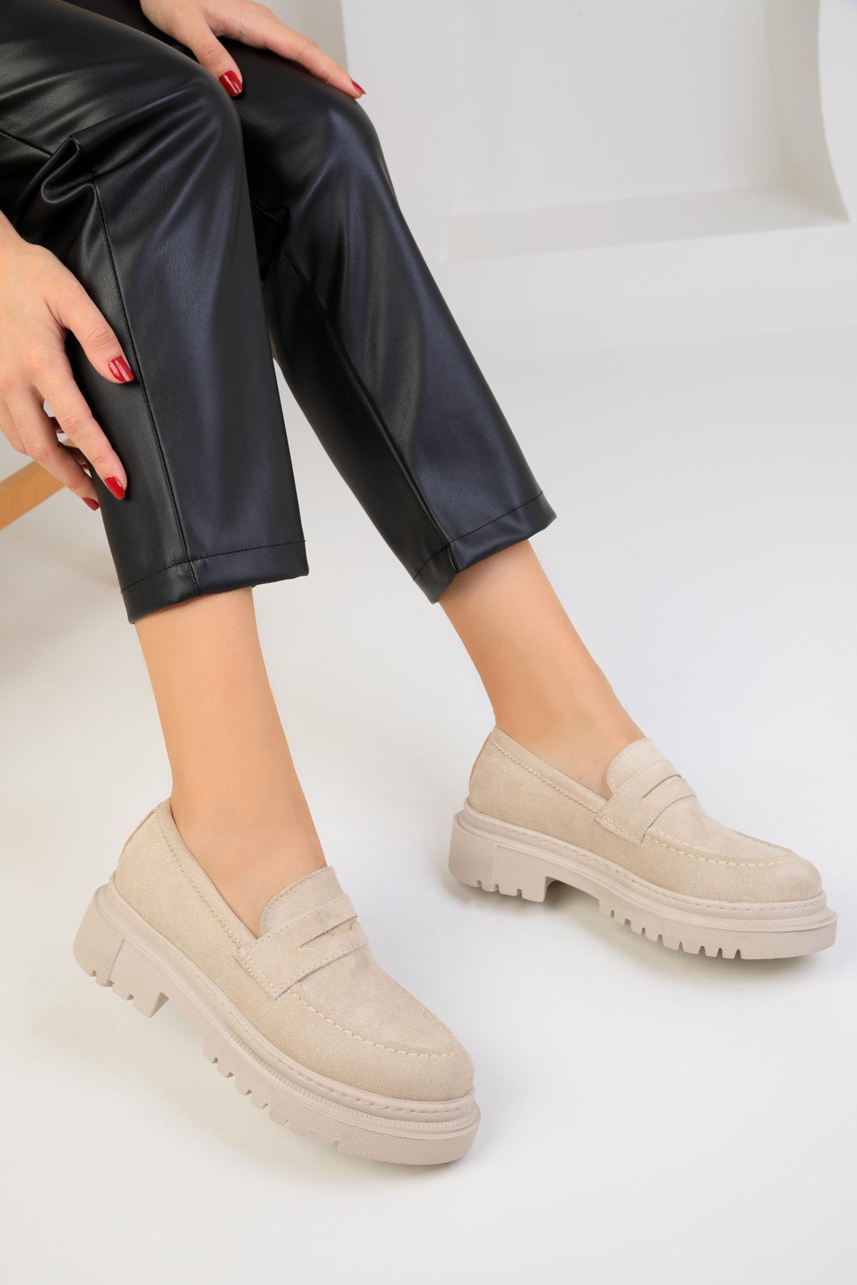 Beige Suede Casual Loafers, , large image number 2