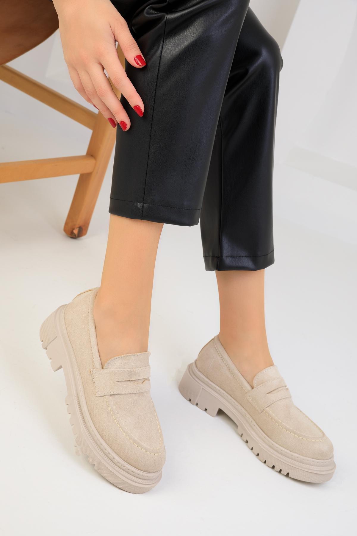 Beige Suede Casual Loafers, , large image number 3