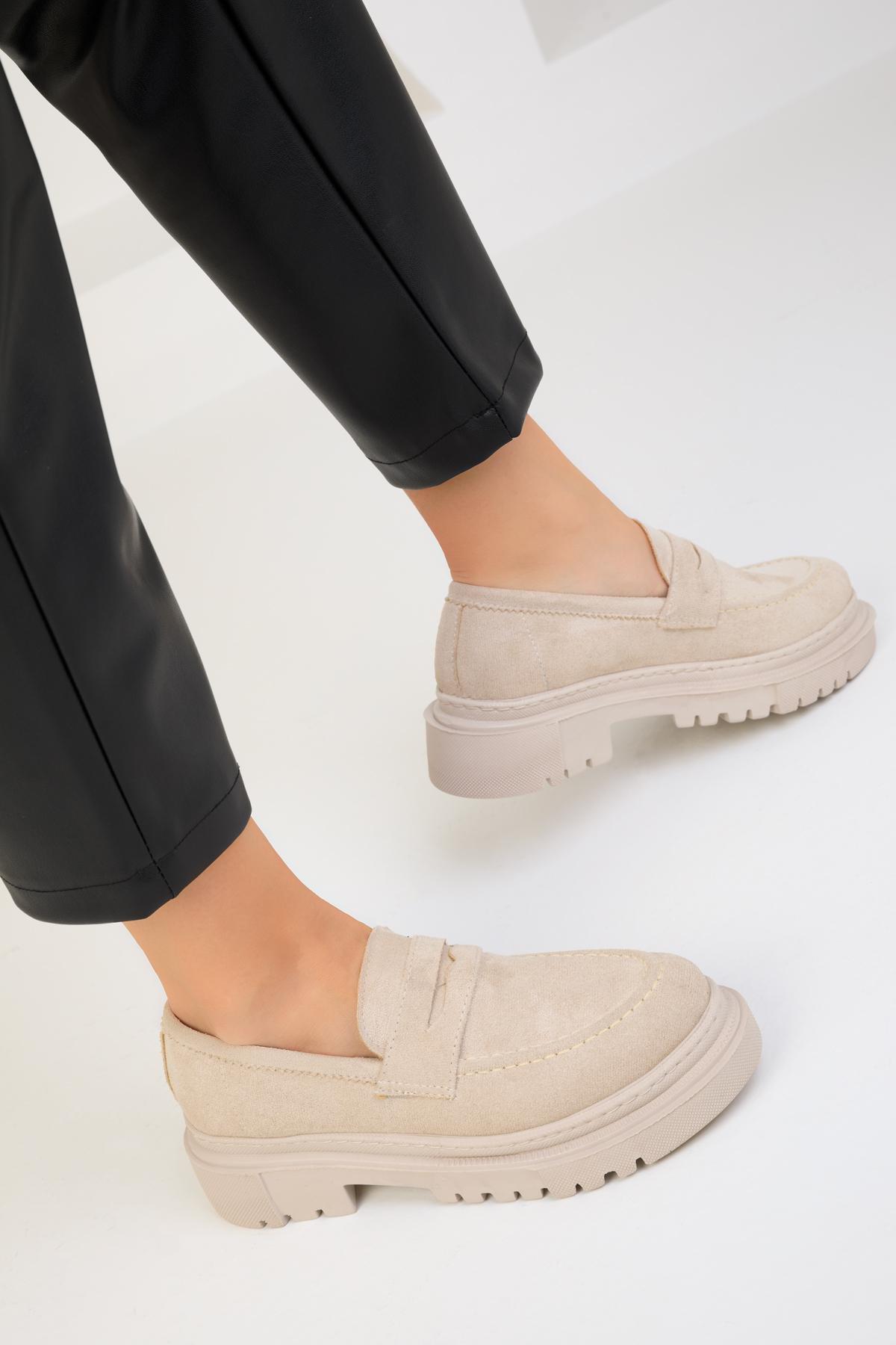 Beige Suede Casual Loafers, , large image number 4