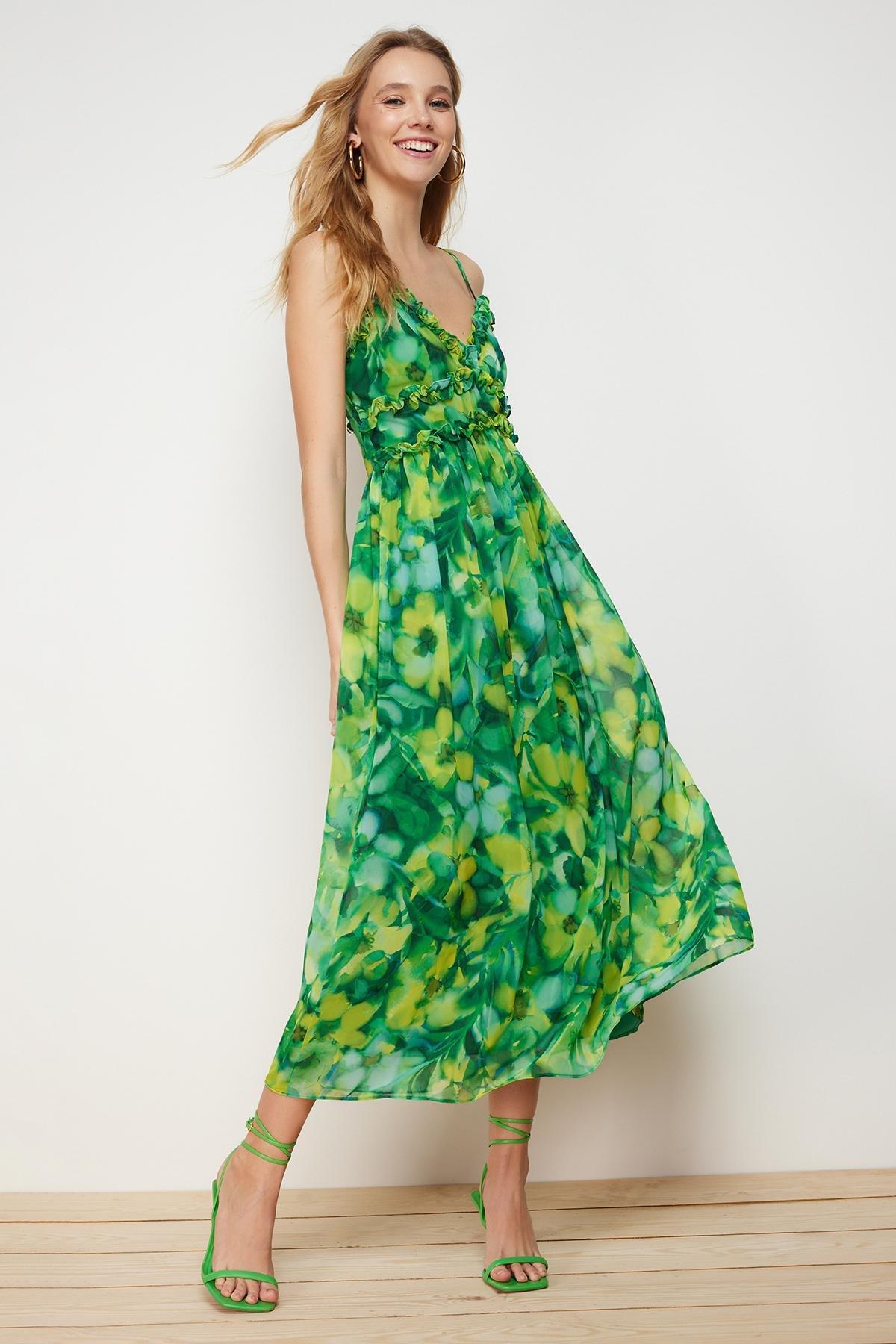 Green Detailed Lined A-Line Maxi Dress, , large image number 2