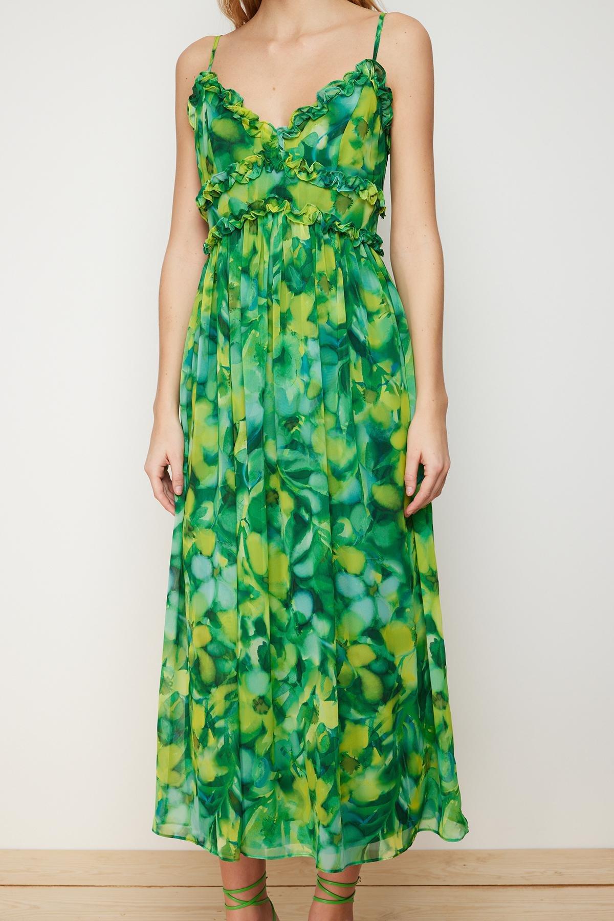 Green Detailed Lined A-Line Maxi Dress, , large image number 3