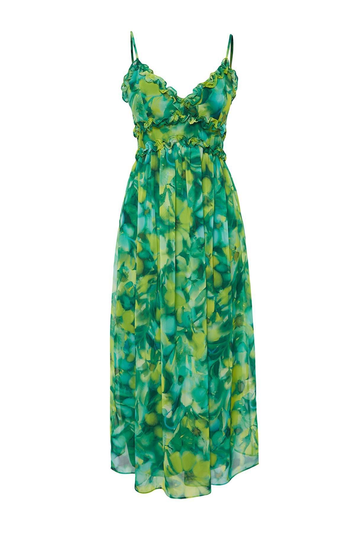 Green Detailed Lined A-Line Maxi Dress, , large image number 5