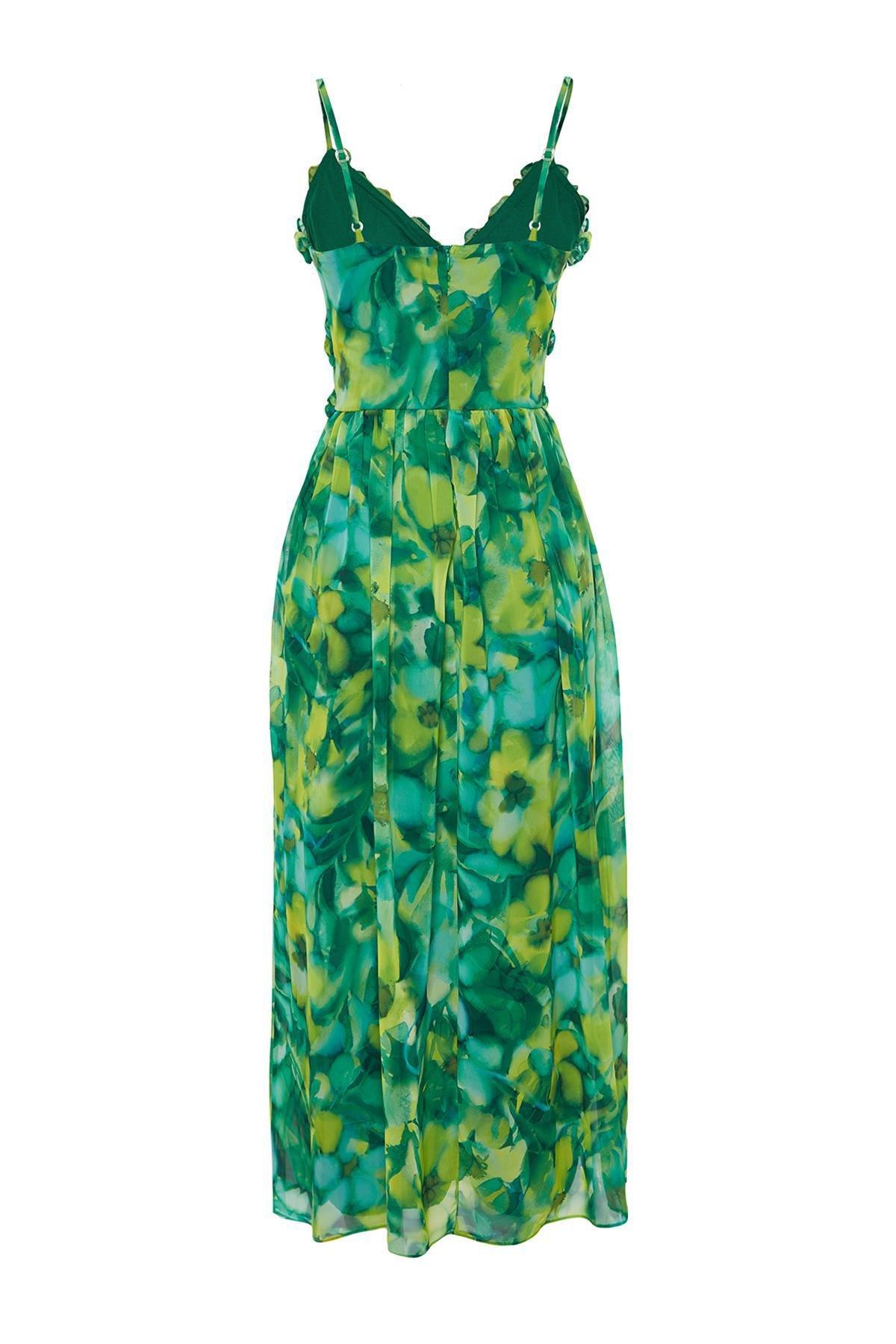 Green Detailed Lined A-Line Maxi Dress, , large image number 6