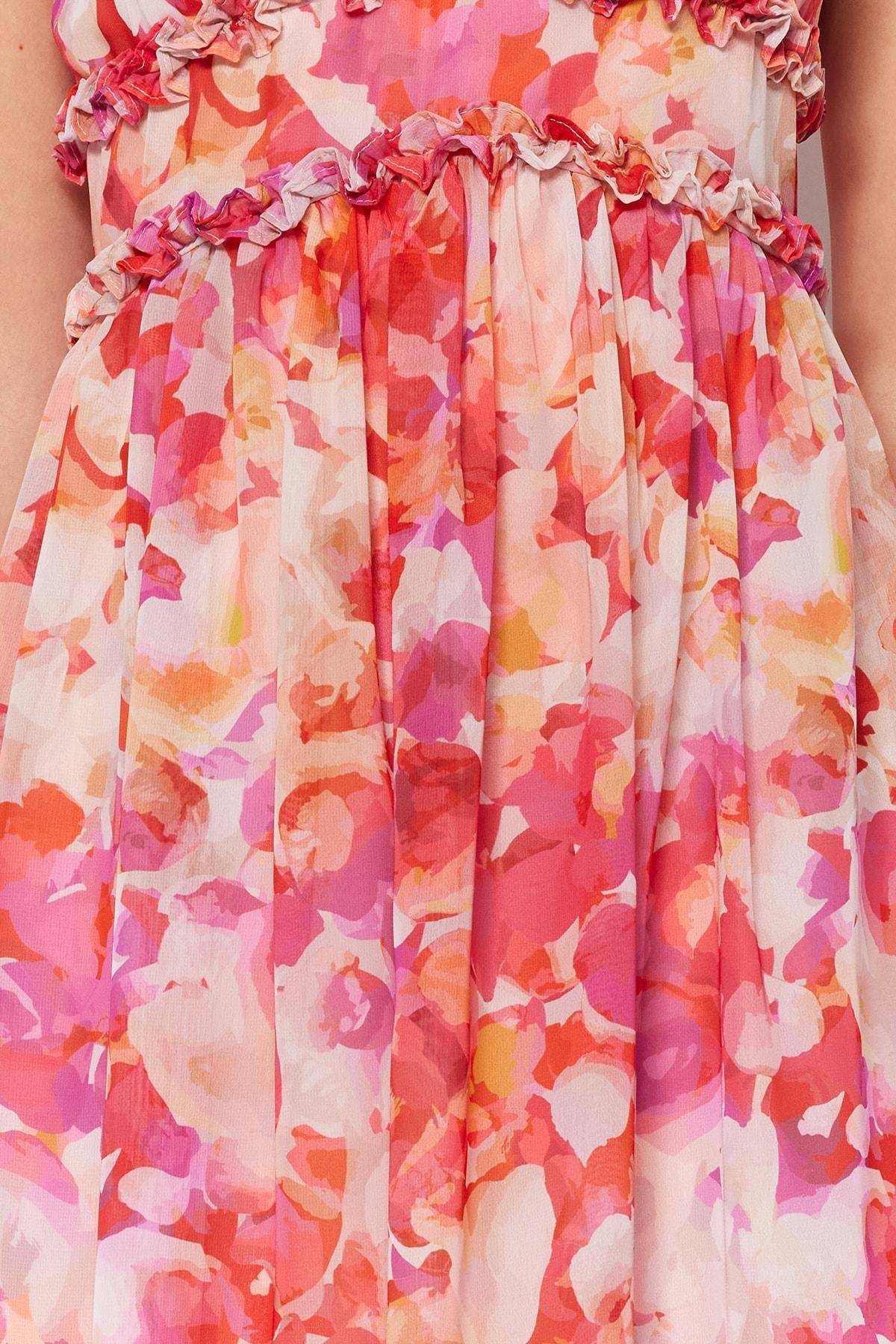 Multicolour Midi Woven Lined Frill Detailed Dress, , large image number 3