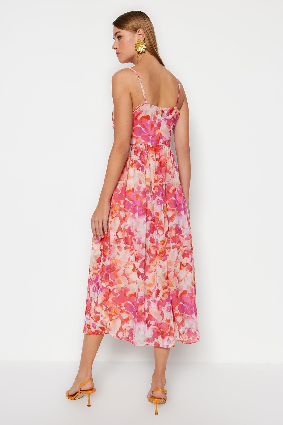 Multicolour Midi Woven Lined Frill Detailed Dress, , large image number 4