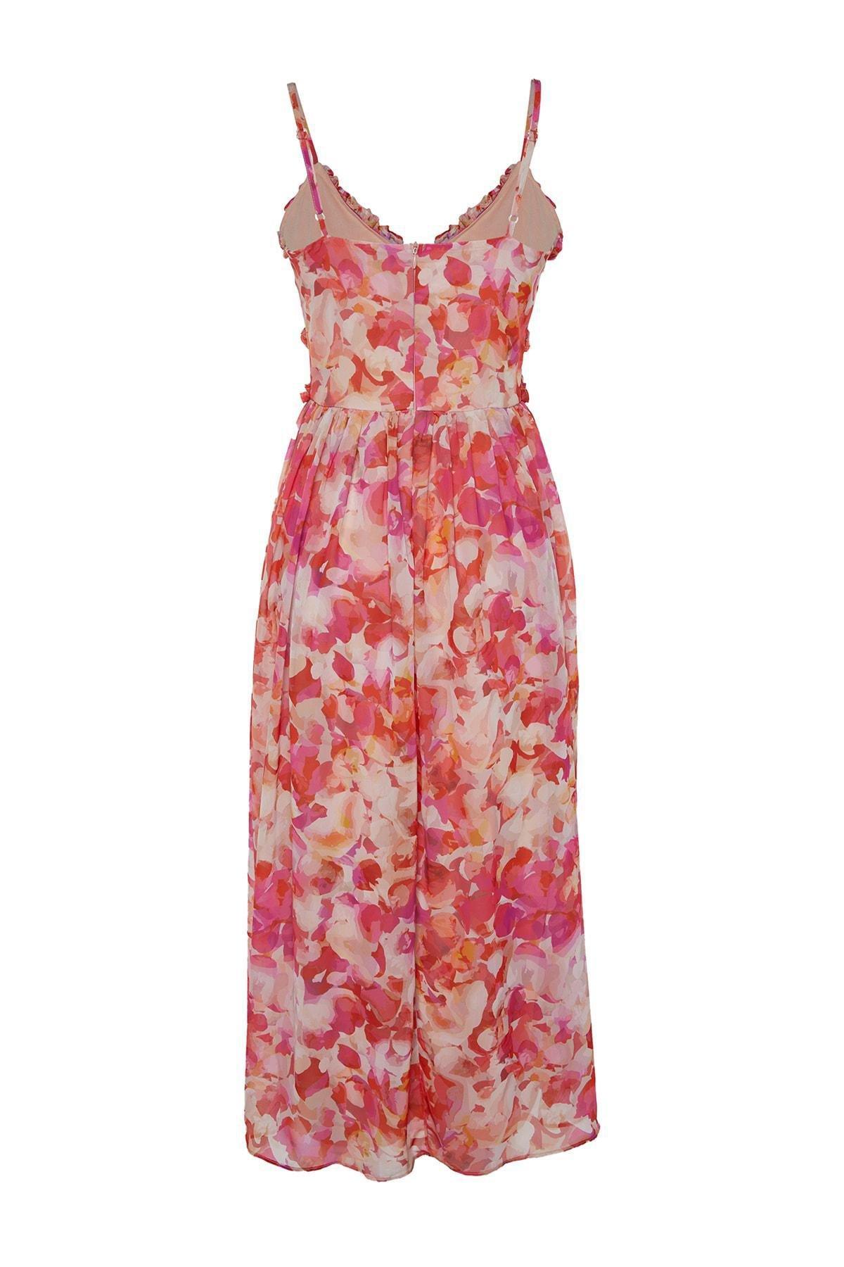 Multicolour Midi Woven Lined Frill Detailed Dress, , large image number 6