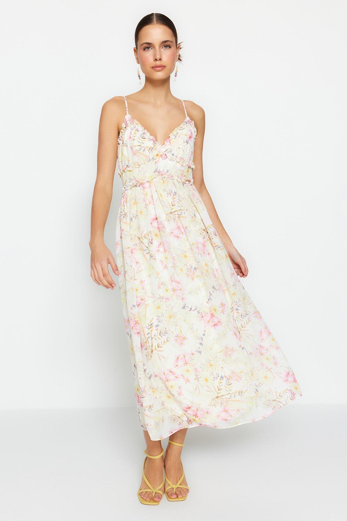White Midi Lined Frill Detailed Dress, , large image number 0
