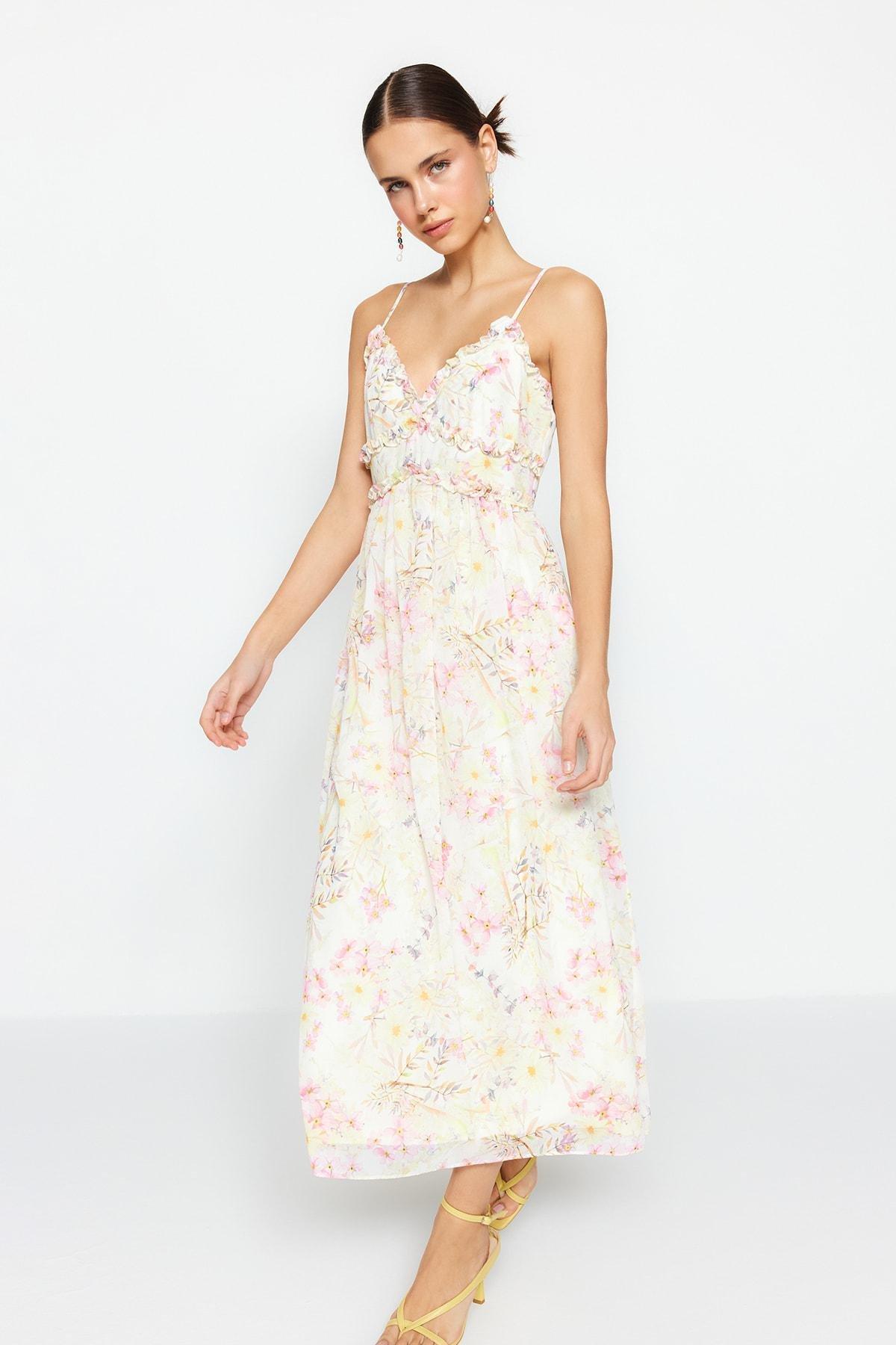 White Midi Lined Frill Detailed Dress, , large image number 1
