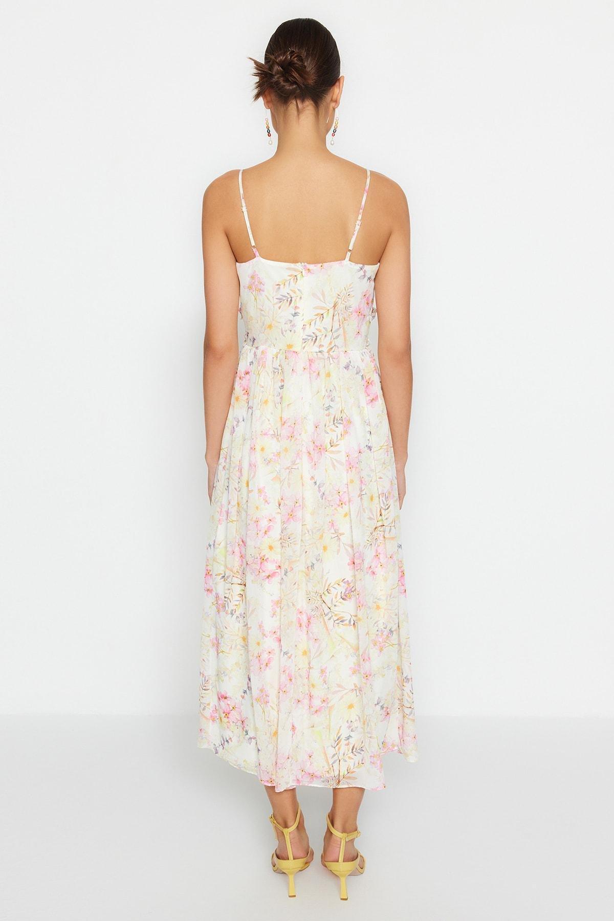 White Midi Lined Frill Detailed Dress, , large image number 4