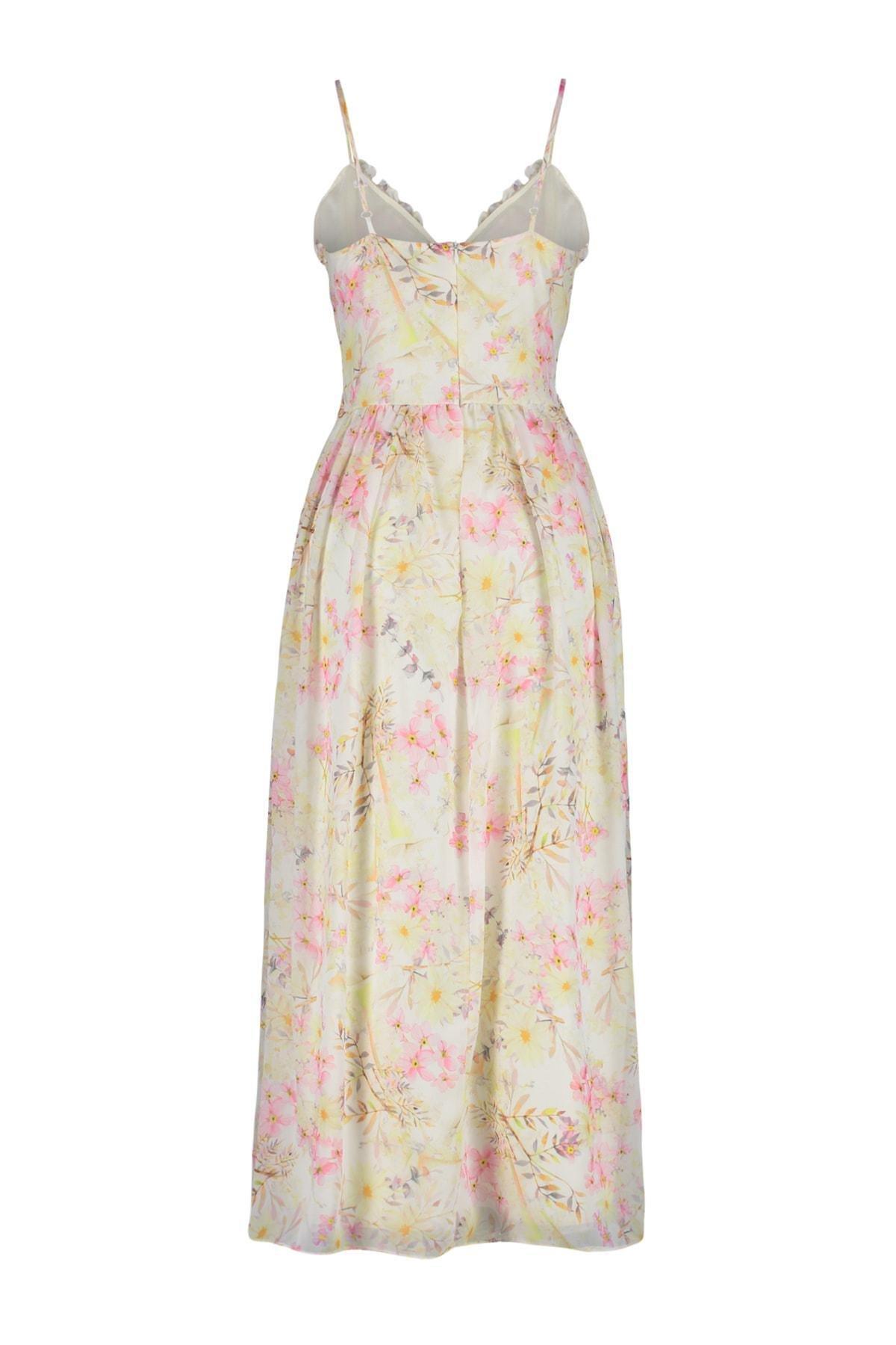 White Midi Lined Frill Detailed Dress, , large image number 6