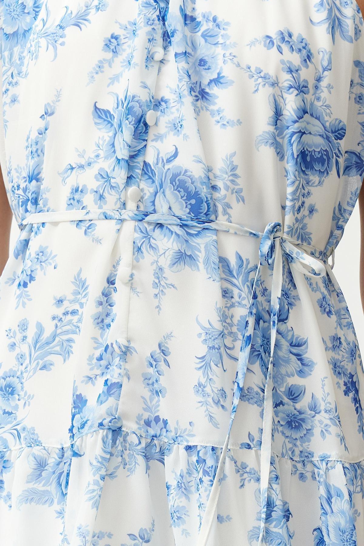 Blue Floral Print A-Line Mini Dress, , large image number 3