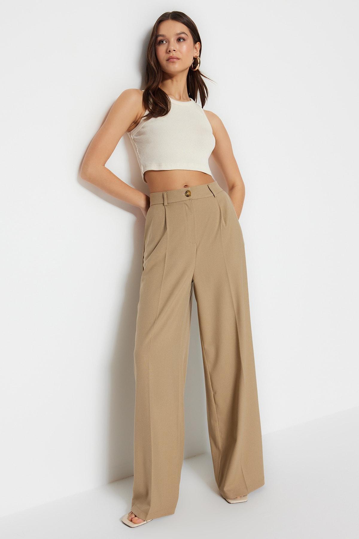 Khaki Wide Leg Pants, , large image number 0