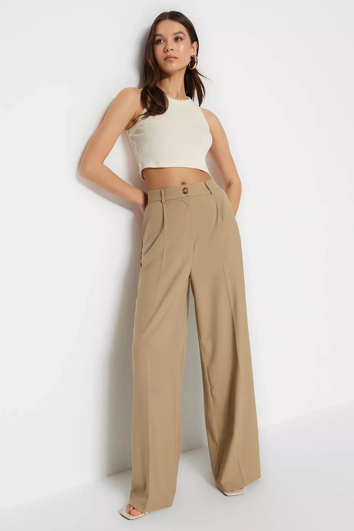 Khaki Wide Leg Pants, , large image number 0