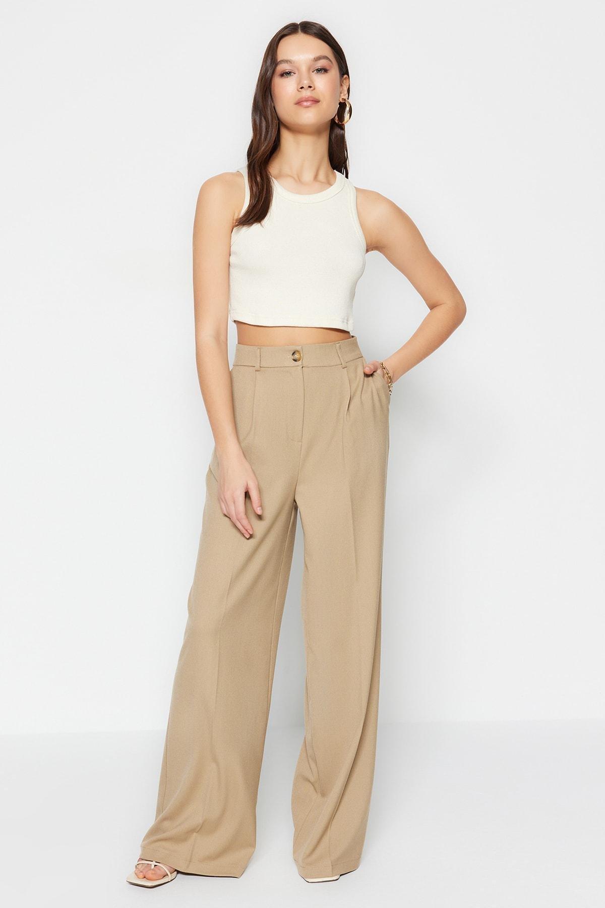 Khaki Wide Leg Pants, , large image number 1
