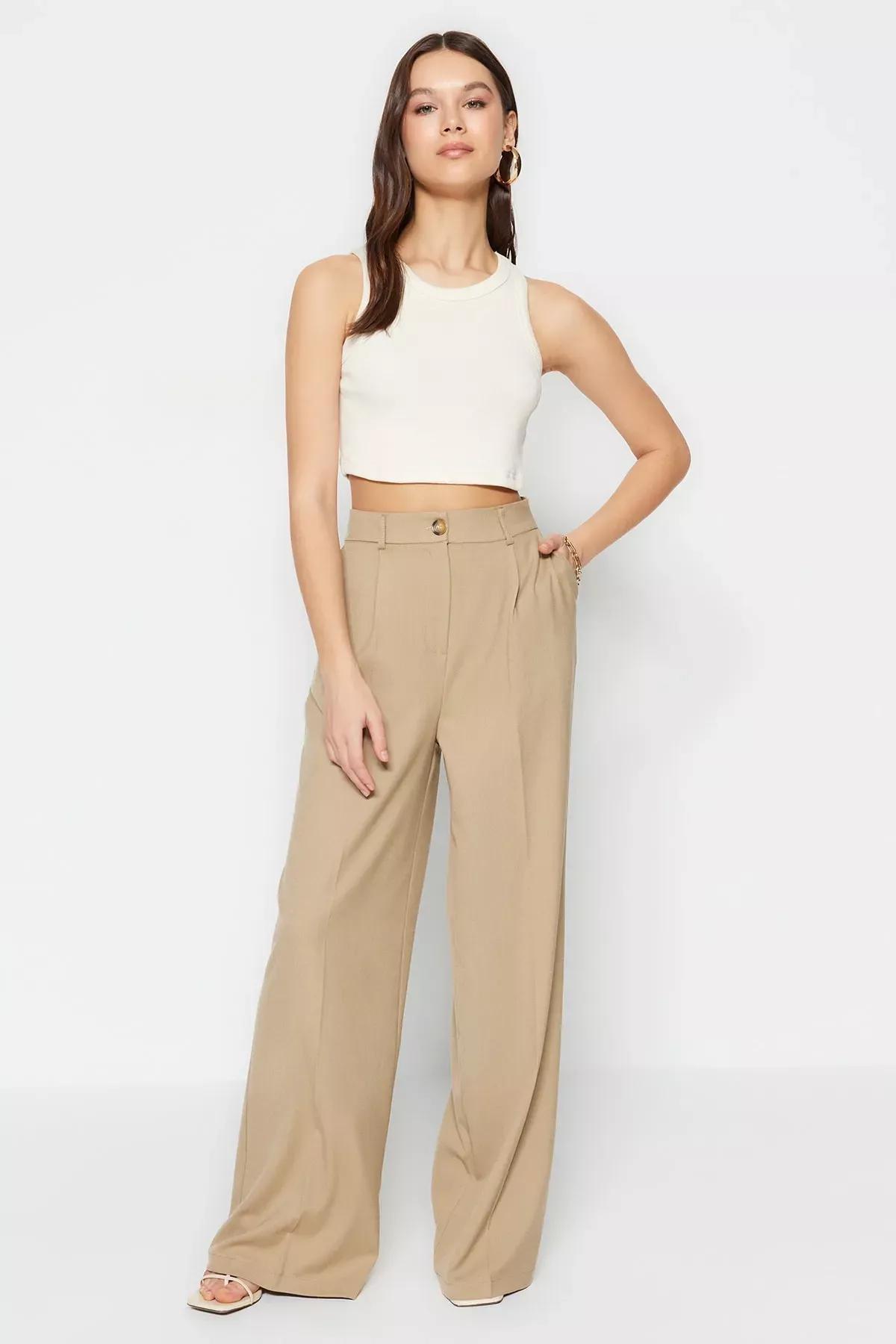 Khaki Wide Leg Pants, , large image number 1