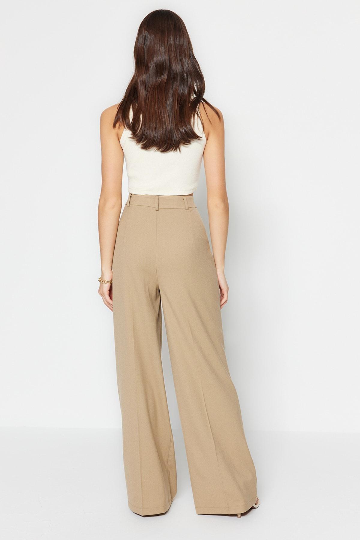 Khaki Wide Leg Pants, , large image number 5