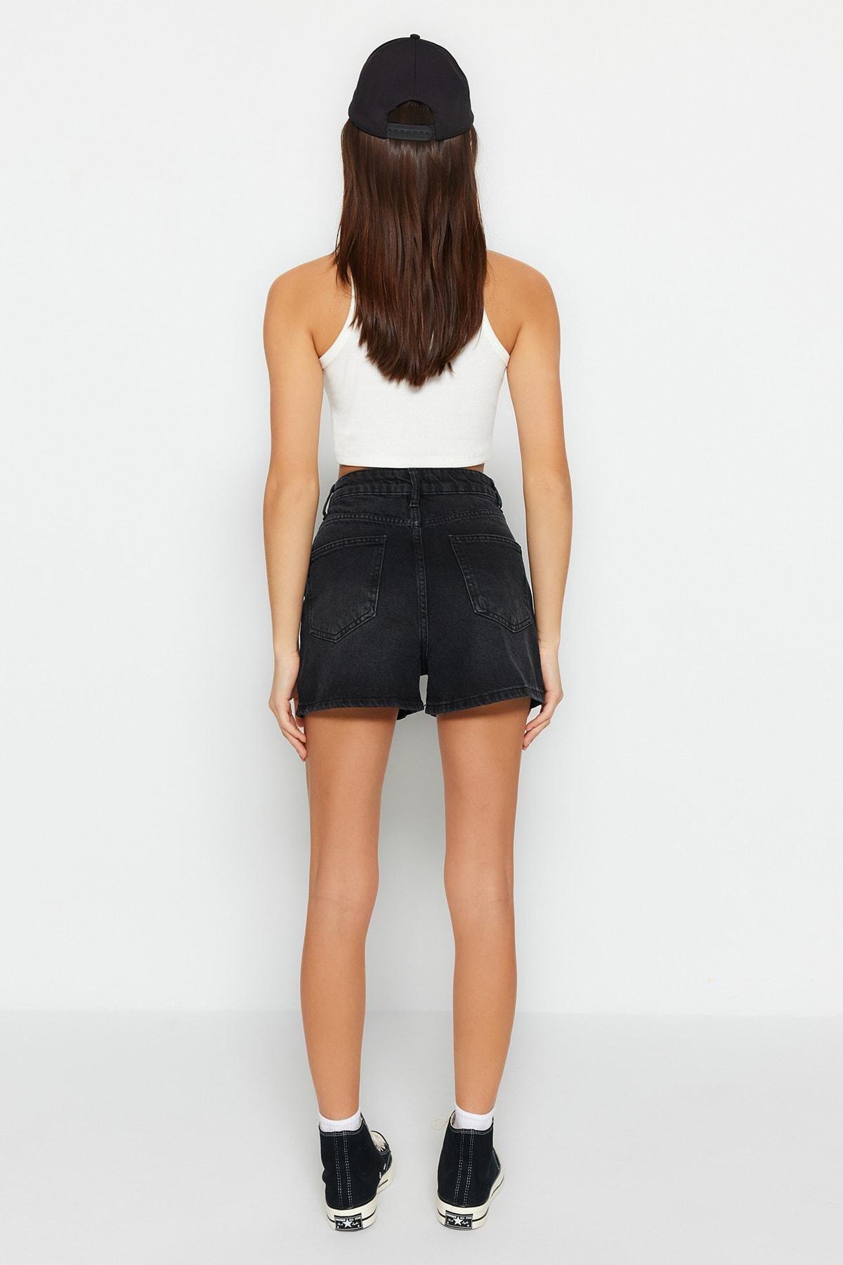Black High Waist Mom Shorts, , large image number 5