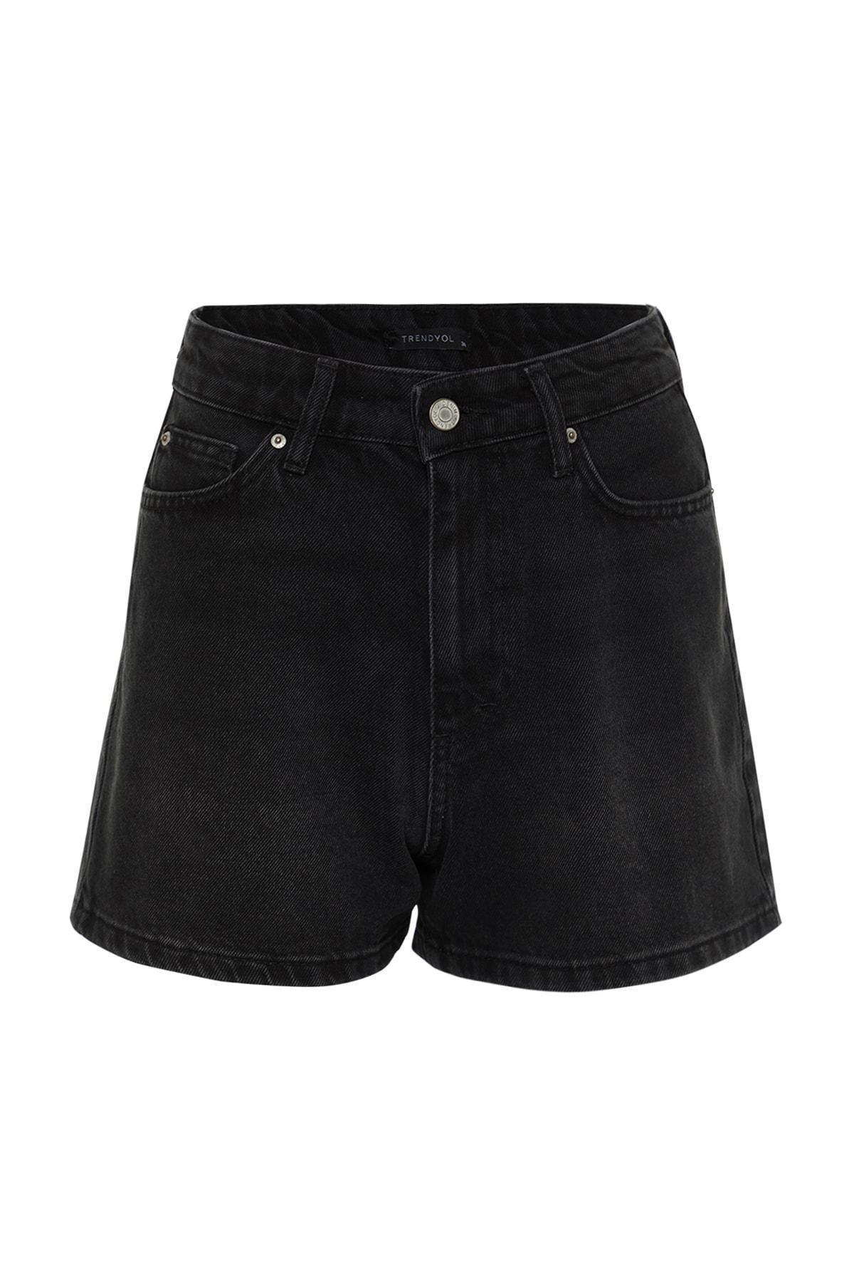 Black High Waist Mom Shorts, , large image number 6