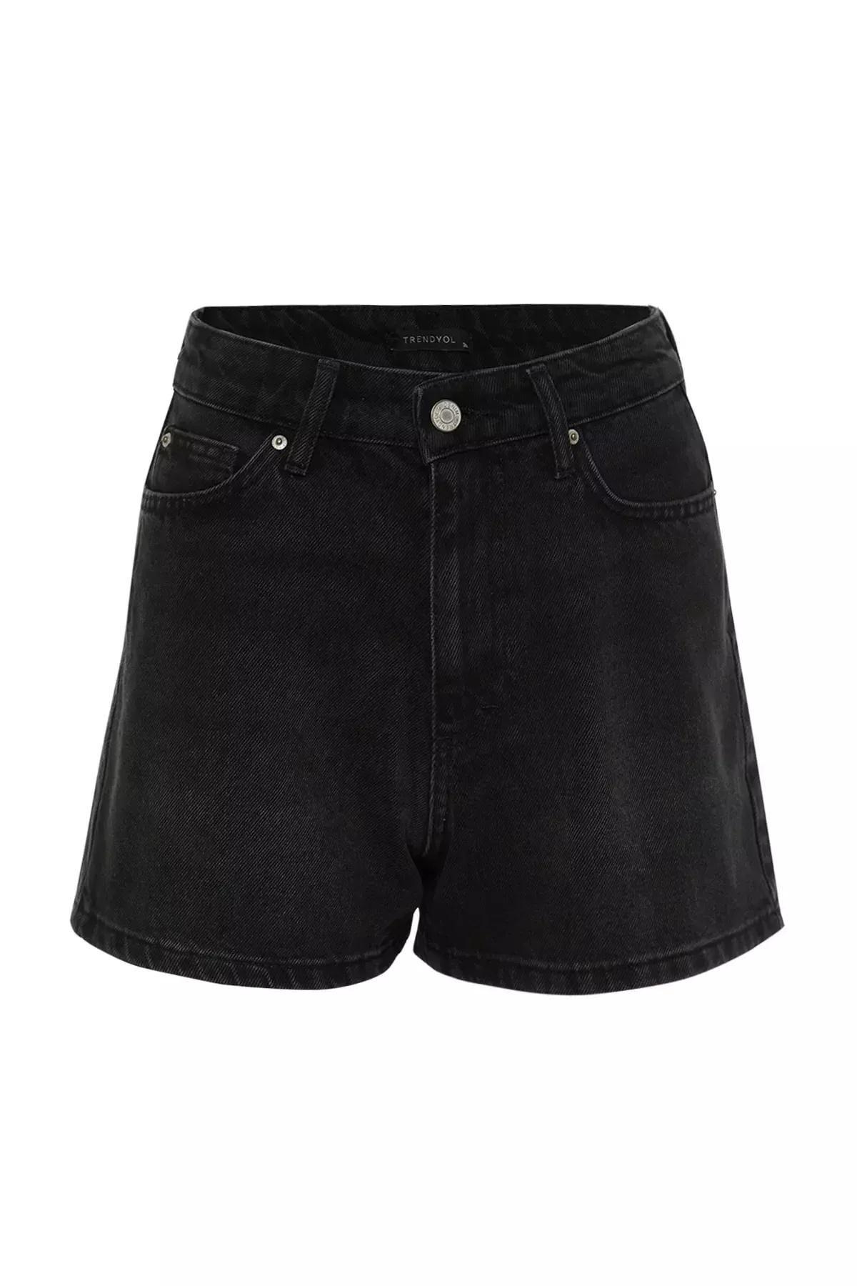 Black High Waist Mom Shorts, Black, large image number 6