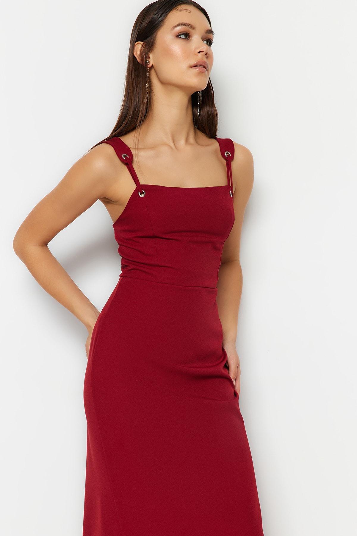 Trendyol - Burgundy Square Collar Occasionwear Dress