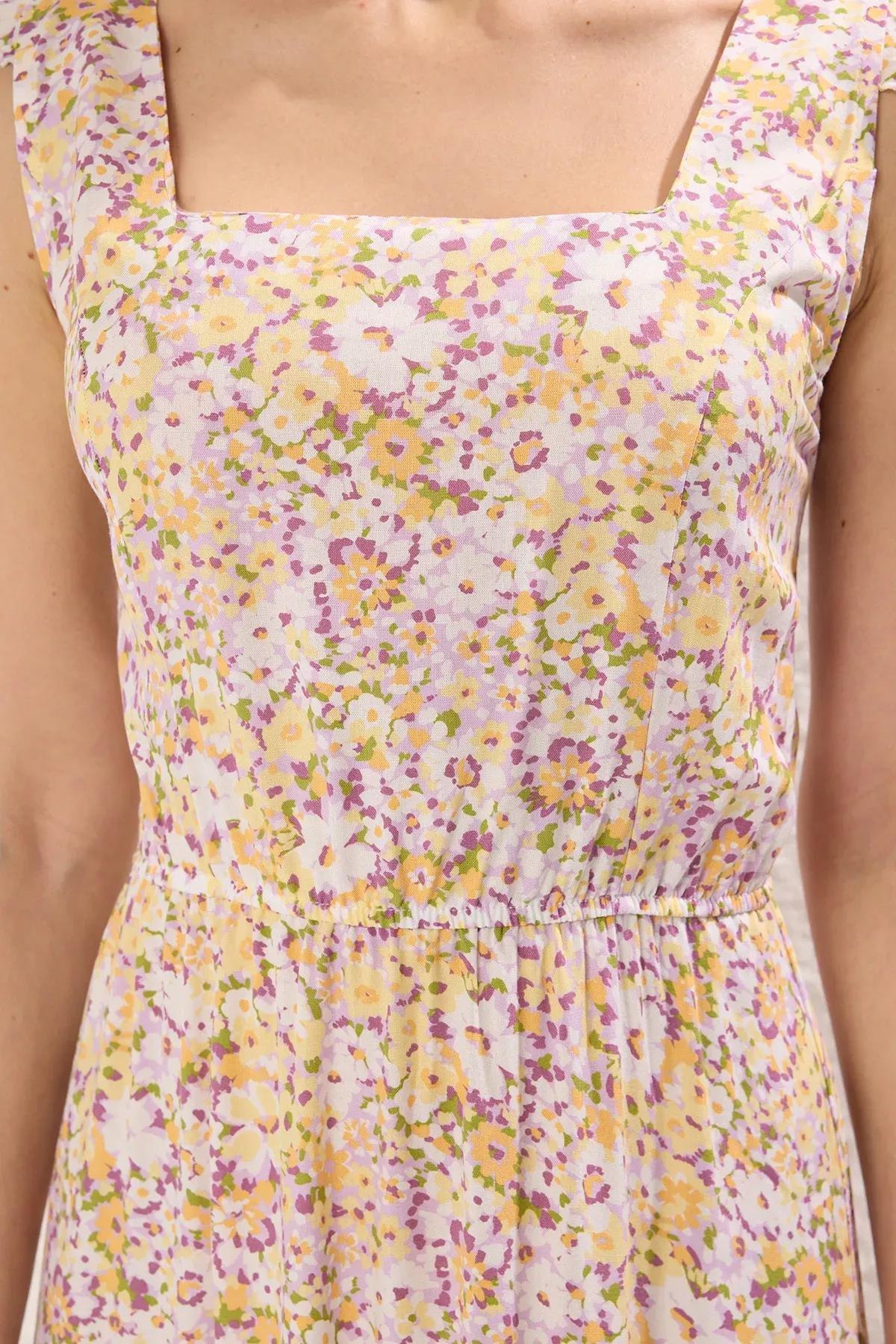 Yellow Floral Ruffle Midi Dress, Yellow, large image number 2